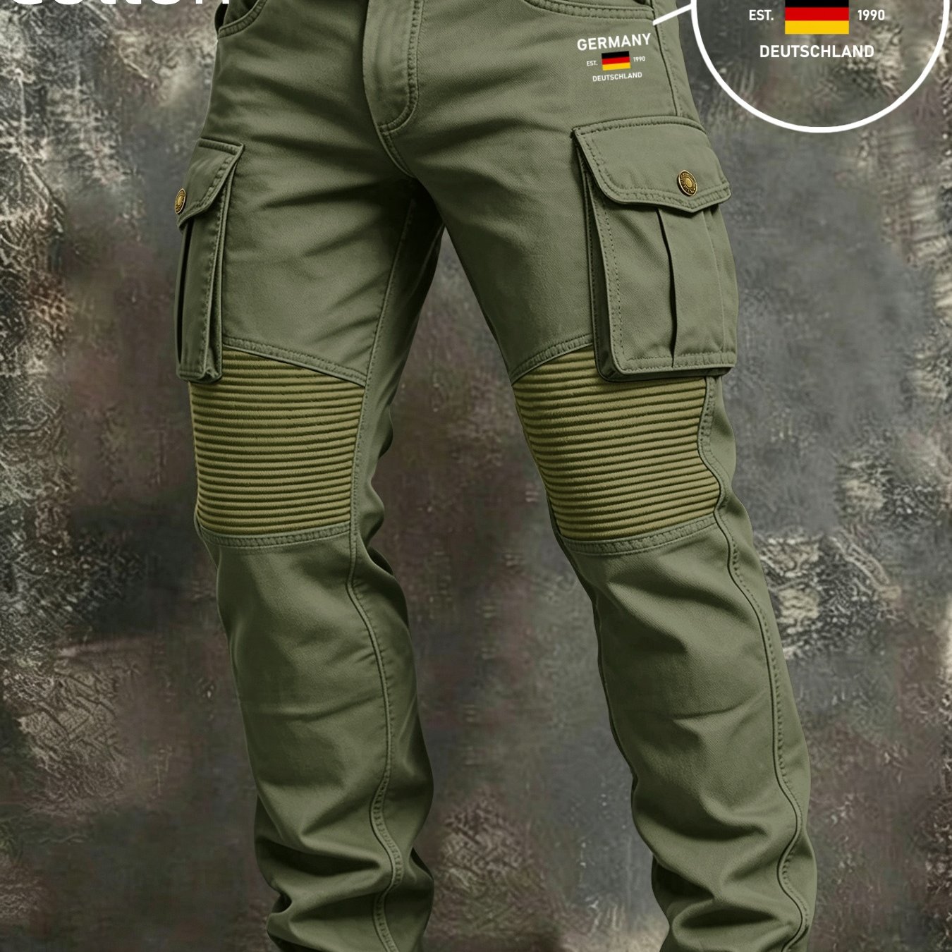 Image of 100% Men' Color Cargo Pants, Multi-button Flap Pockets Straight Work Trousers, Durable Outdoor Hiking Streetwear Long Pants