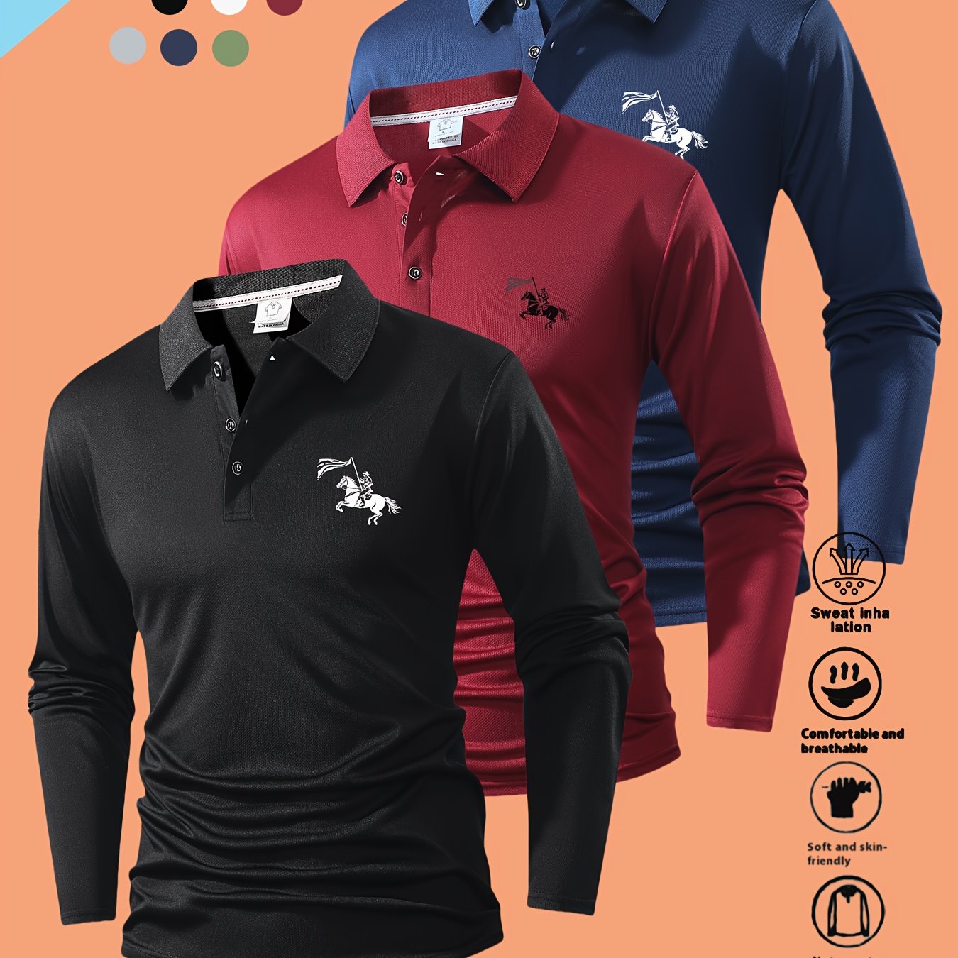 TEMU 3pcs Men's Casual Fashion Collar Shirt Set - Comfortable Short Sleeve, Breathable Fabric, Fashionable Tie Button, Perfect For Business, Travel,