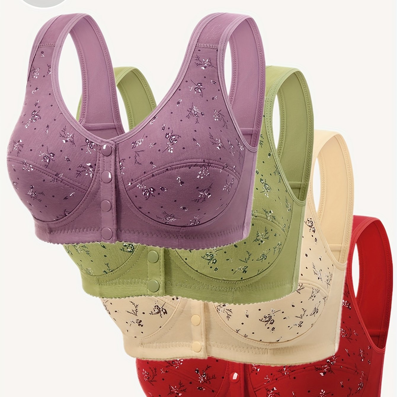 E-shop 4 Stück Frontverschluss Tanktop-Stil Bedruckter Drahtfreier Damen -BH