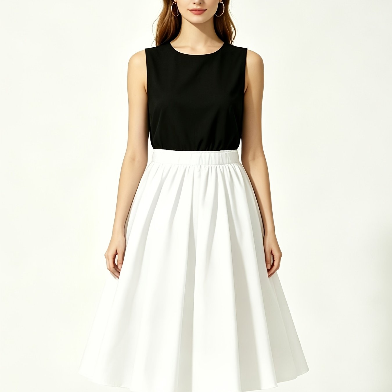 TEMU Plus Size - Lazy High-waisted Skirt Elastic Waist Covers Hips Everyday Versatile Mid-length A-line Skirt