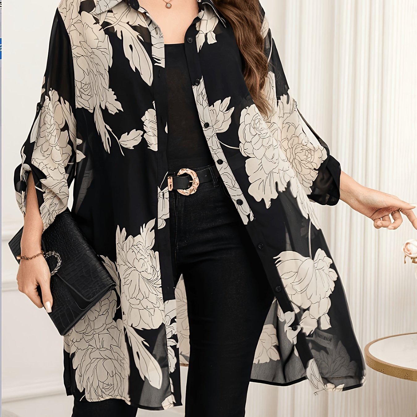 TEMU New Women's Elegant Long-sleeve Shirt For Spring/summer, Printed Blouse, Elegant Button- Shirt, Spring/summer Commuter Shirt, Elegant Women's