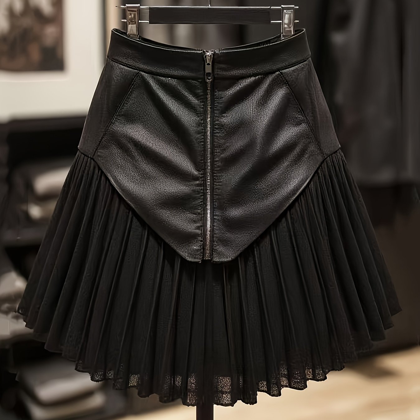 TEMU Women's Elegant High-waisted Black Pleated Skirt - Sexy A-line Short Skirt With Pockets, Loose Fit, Everyday & Formal Outfits - Women's Fashion