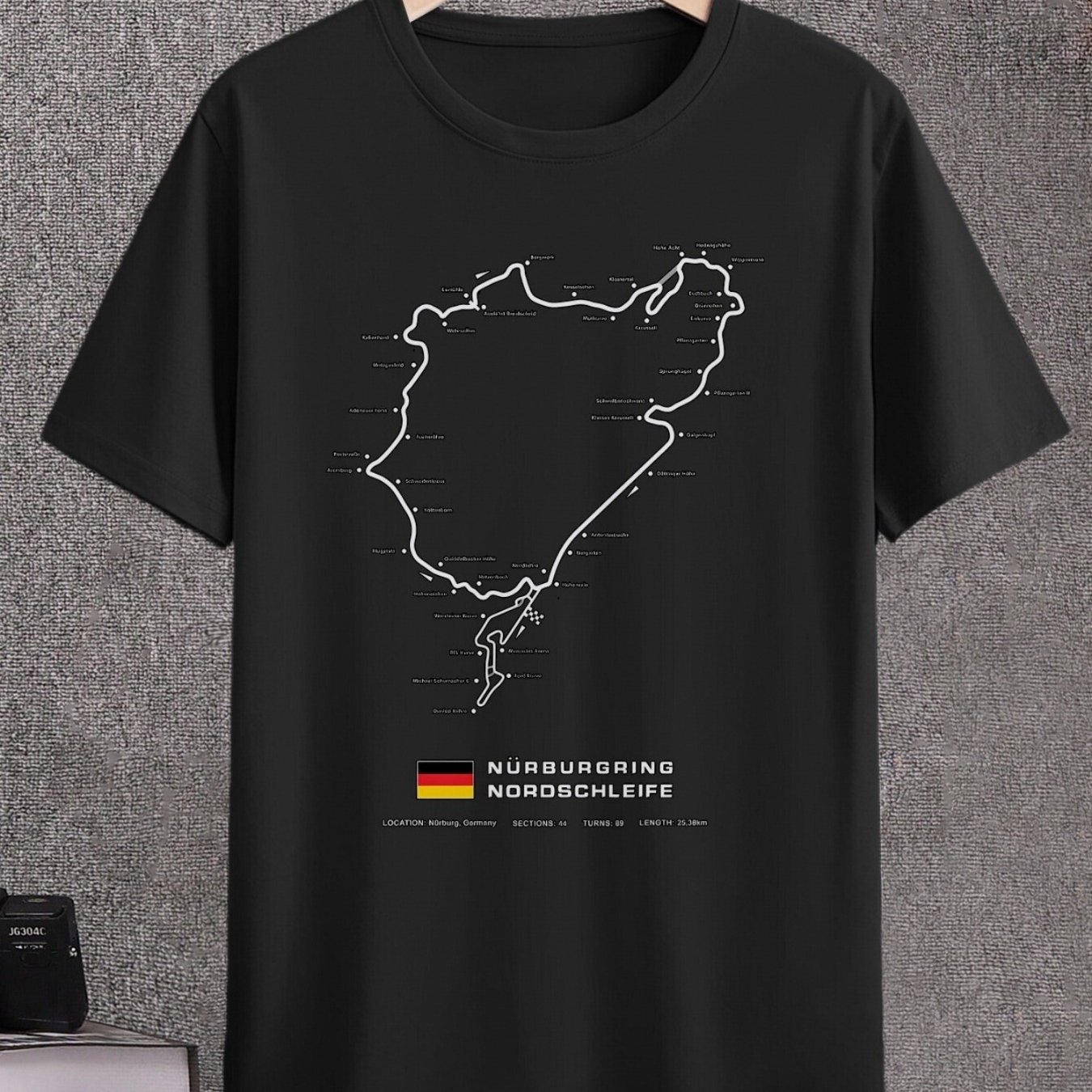 Men's Casual Round Neck T-shirt With Nurseburgring Map Graphic, Machine Washable, Summer Tee For Men, Ideal Gift