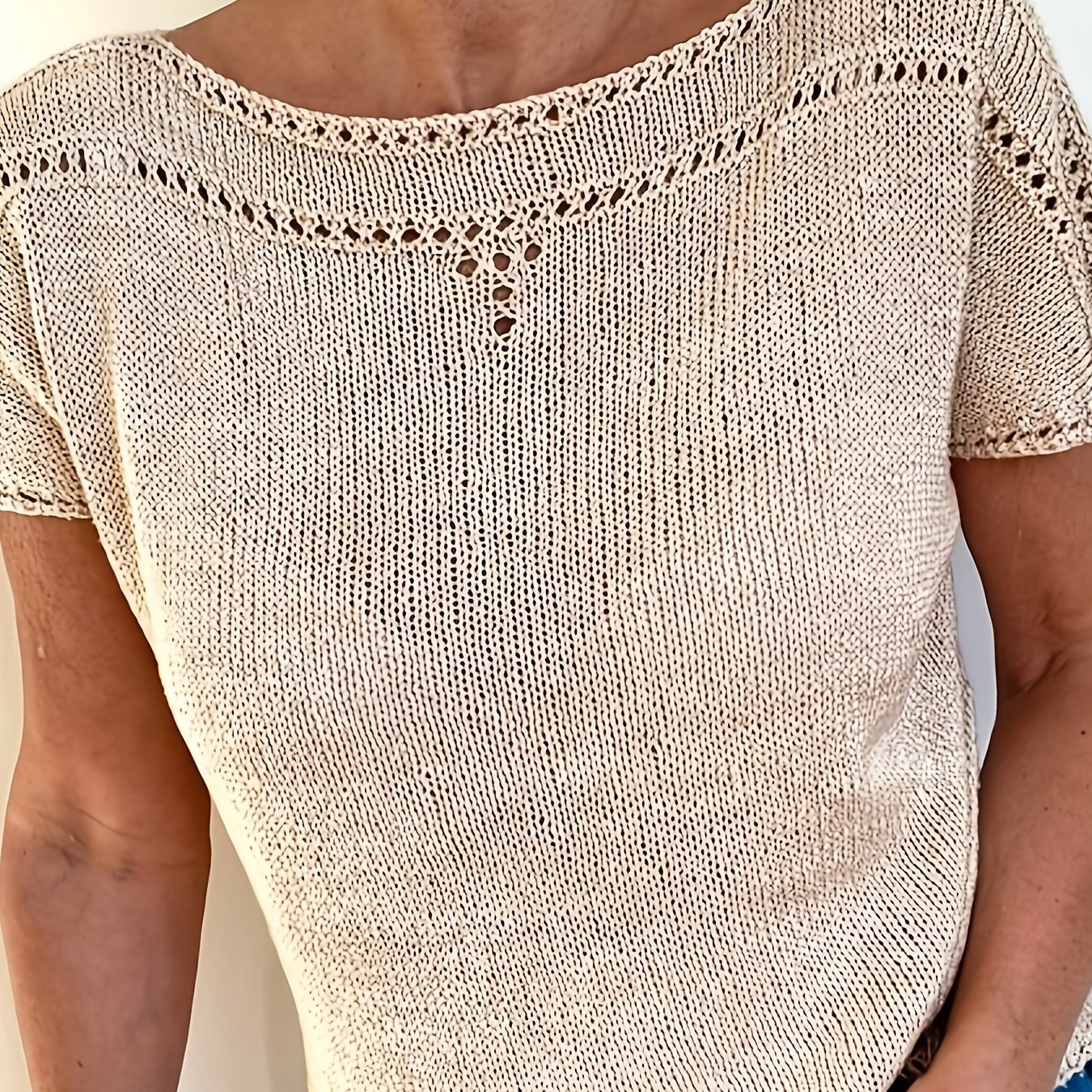 E-shop Sommer Neu Kurzarm Französischer , Uni-Farben Lochmuster Pullover, Einfach Elegant Bequem Hautfreundlich, Geeignet für , Partys, Urlaub Andere