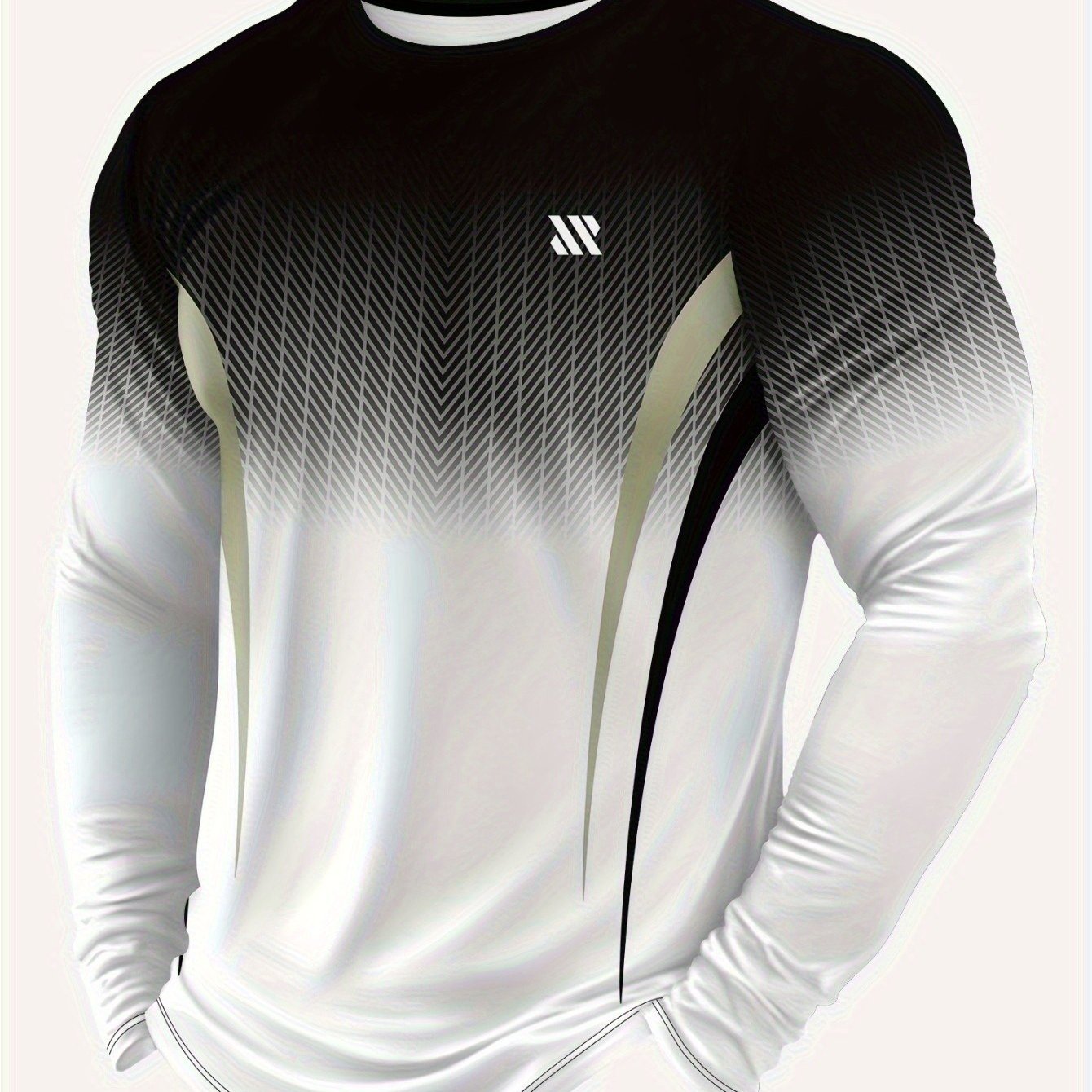 TEMU Long-sleeved T-shirt For Men Featuring A Gradient Stripe Pattern And Geometric