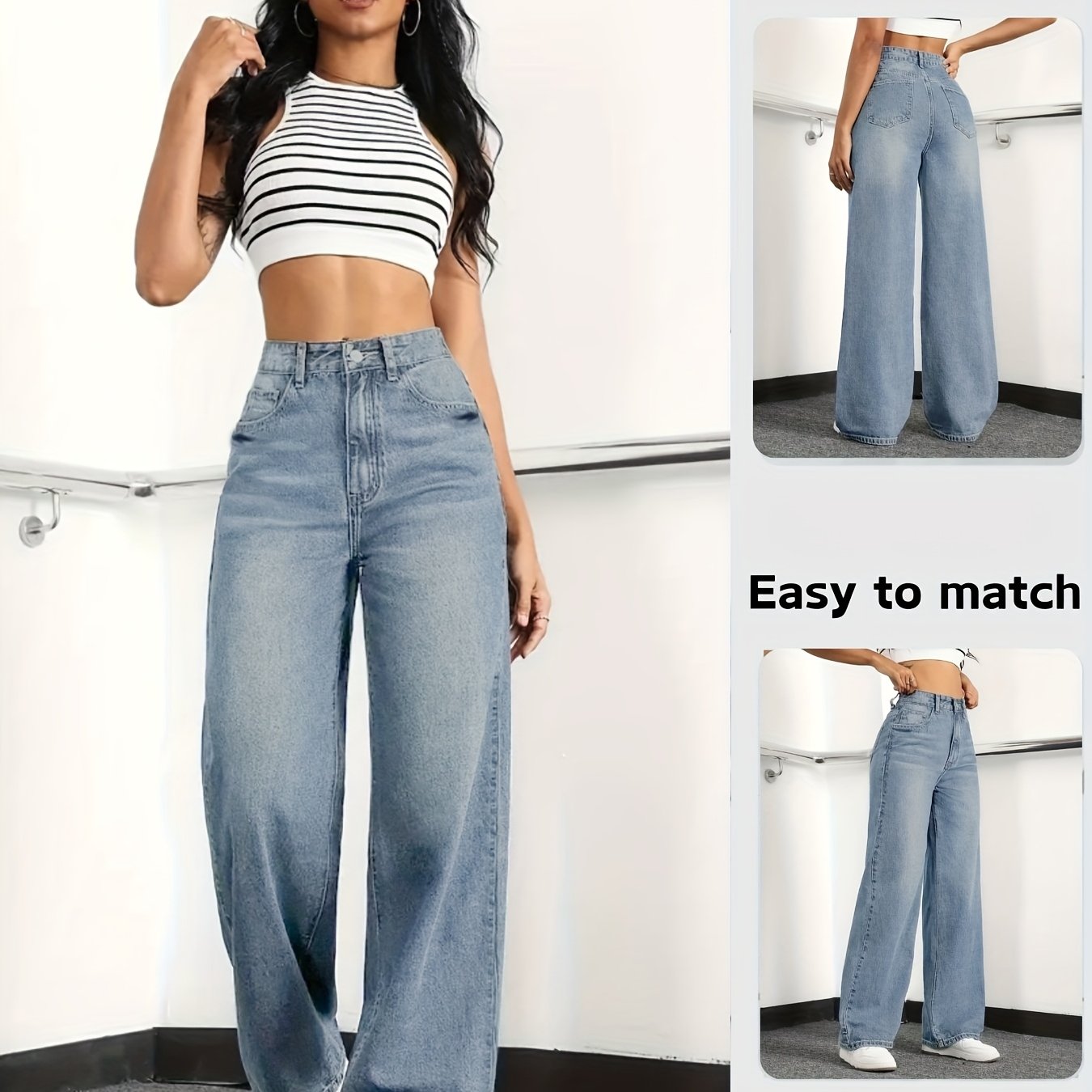 Women's Stretch Straight Jeans - Light Blue Elastic Versatile Elegant Denim Pants