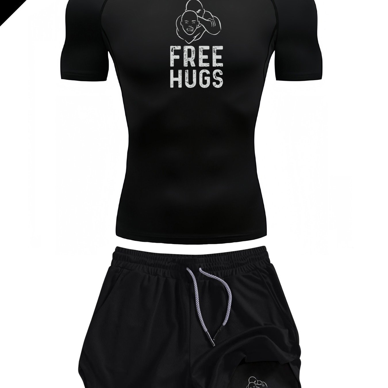 TEMU 2pcs Men's Quick-dry Martial Arts Gym Suit - Breathable Training T-shirt & Double-layer Board Shorts With Lettering/geometric Patterns Sports,