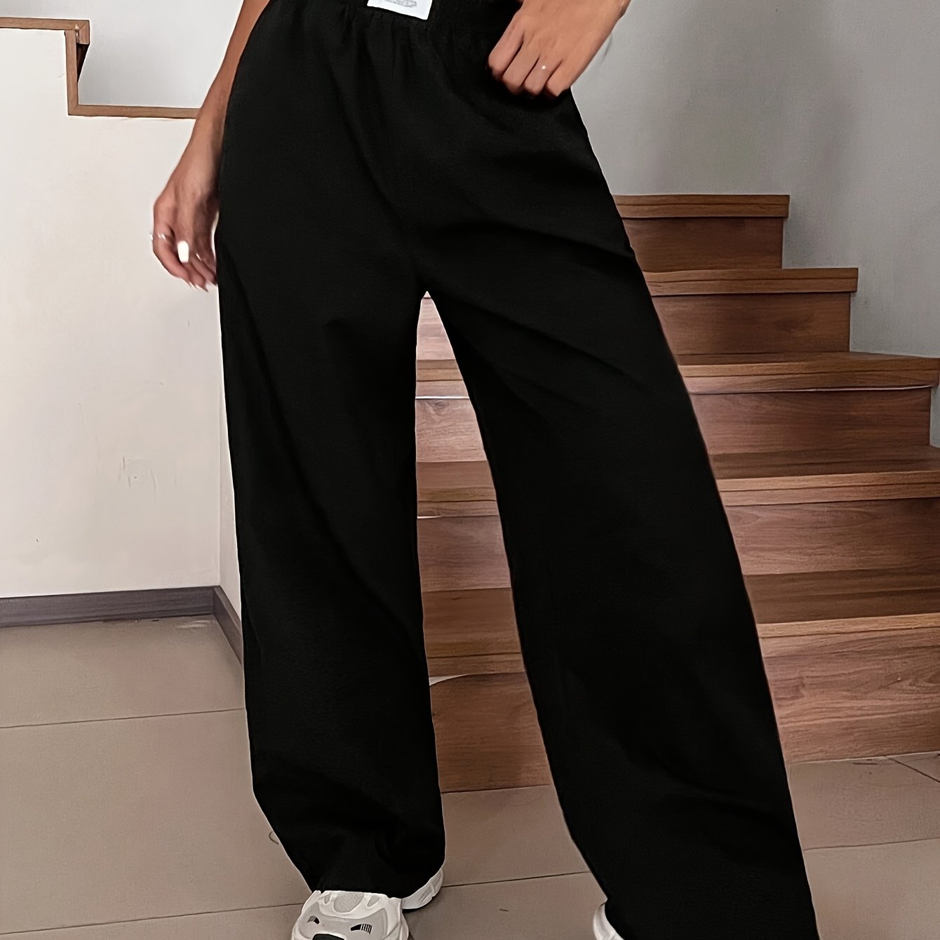 Loose And Casual Black Straight-leg Baggy Pants With Zhanga Pattern For Spring And