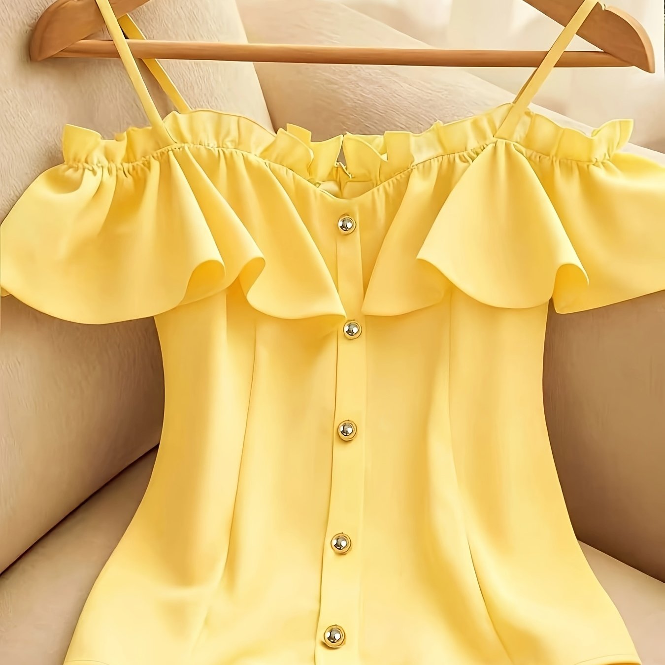 TEMU Débardeur élégant pour femmes, détails à volants, boutonné, idéal pour les voyages