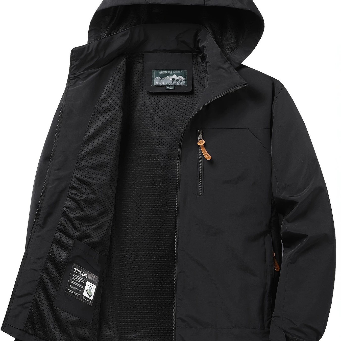 TEMU Outdoor Windproof Hooded Jacket, Men' Color Multi-pocket Windbreaker, Casual Outerwear