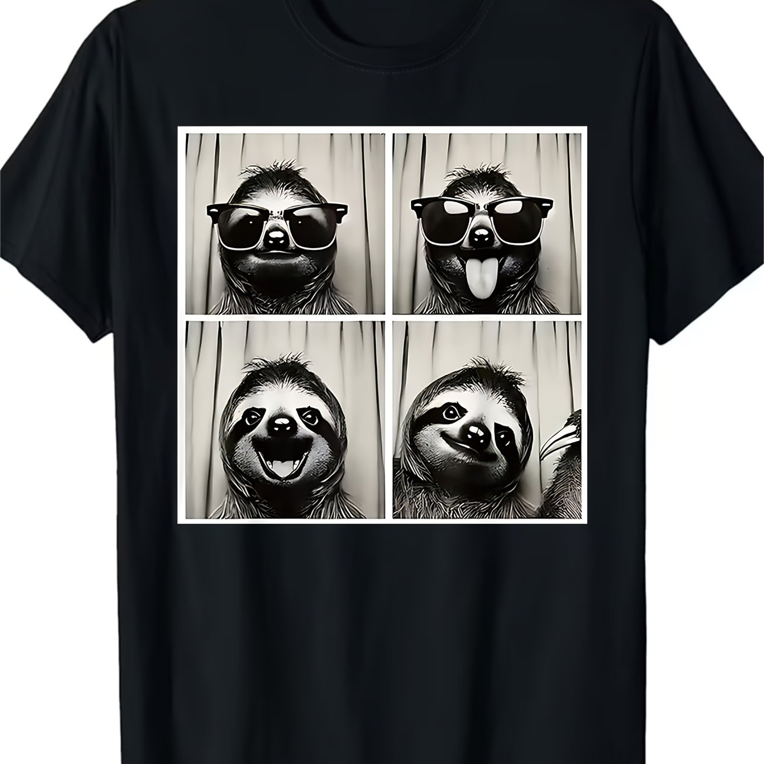 Image of 1pc's Sloth T-shirt Funny Sloth Face Print With Sloth Fashion Glasses- Cute Sloth Costume Outfit, Birthday Gift, Casual Short Sleeve Tee For Sloth Lovers(machine Washable)