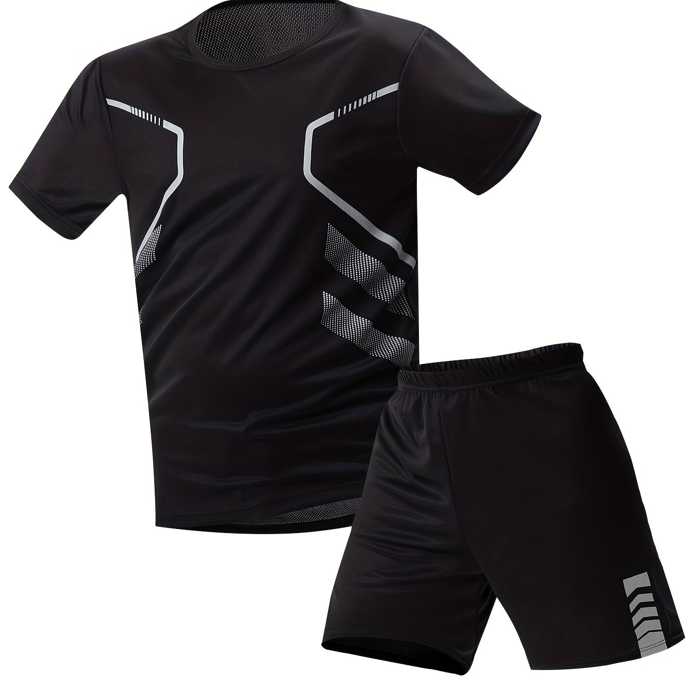 TEMU 2-piece Men's Breathable Summer Sports Outfit, Short Sleeve Crew Neck T-shirt & Elastic Waist Shorts For Sports Training