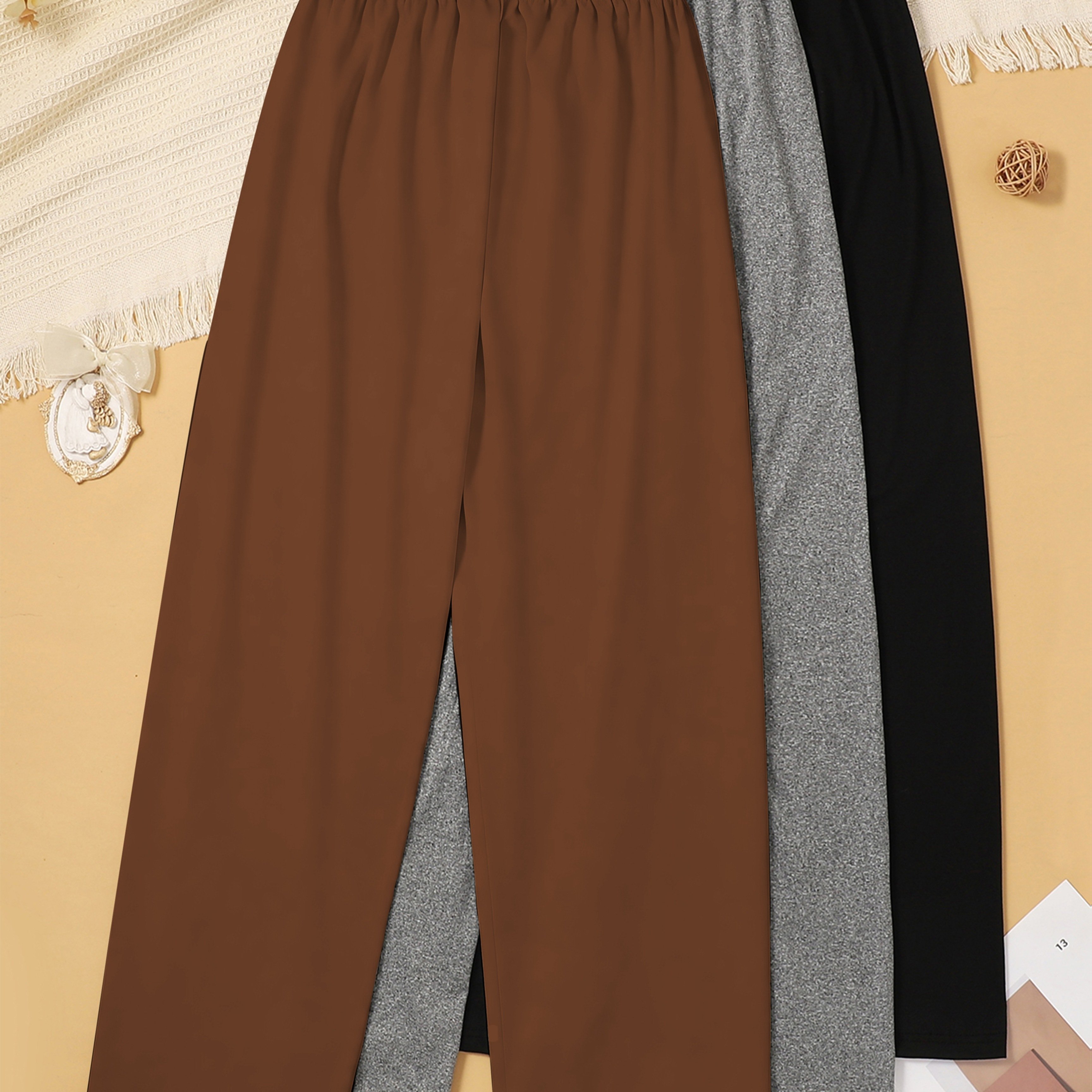 TEMU 3pcs Set Of Women's Plus-size Sleep Pants, Solid Color Simple Straight- Pants, Loose And Comfortable, Suitable For