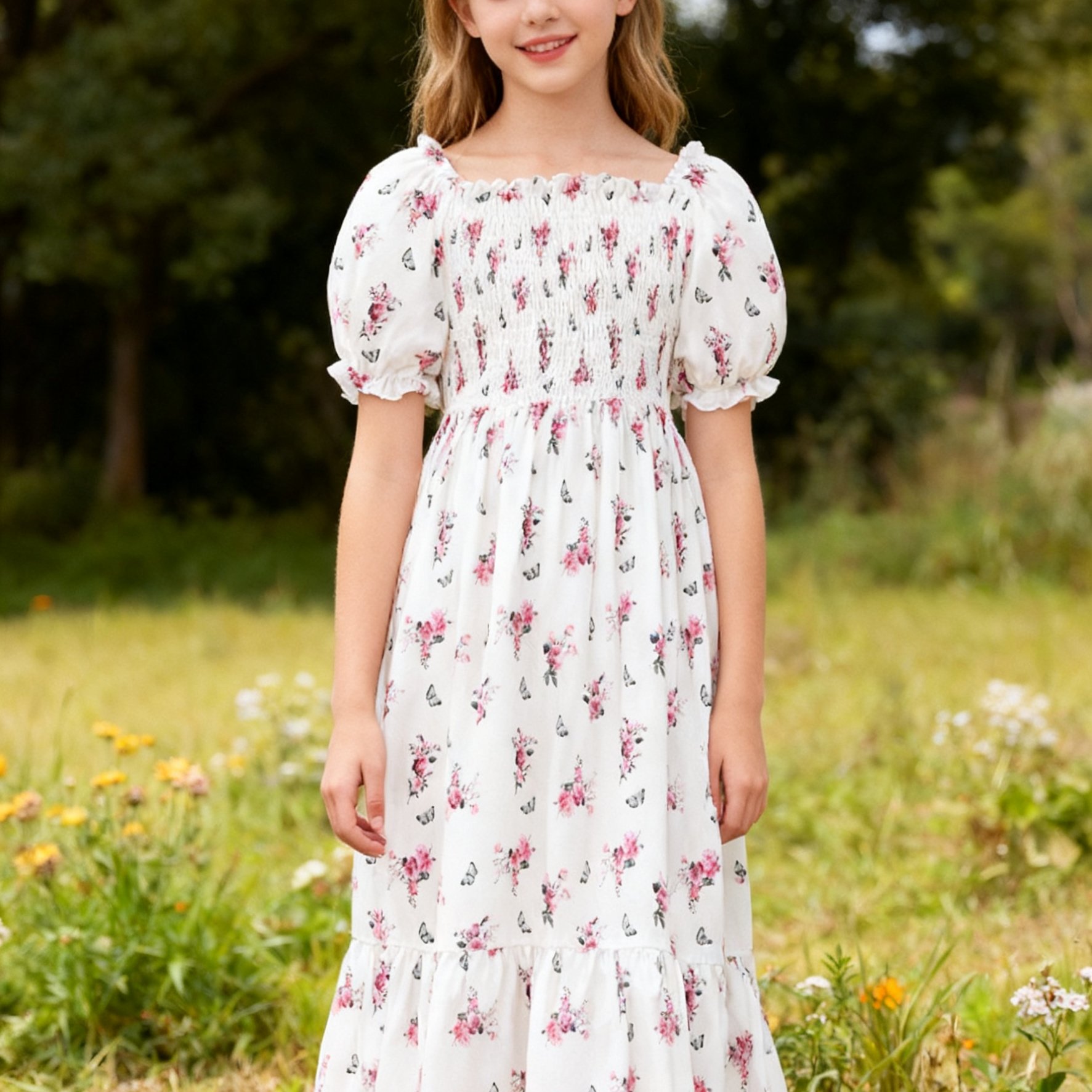 E-shop Sommerliches Kleid mit Blumenmuster im Pastoral-Stil und V-Ausschnitt