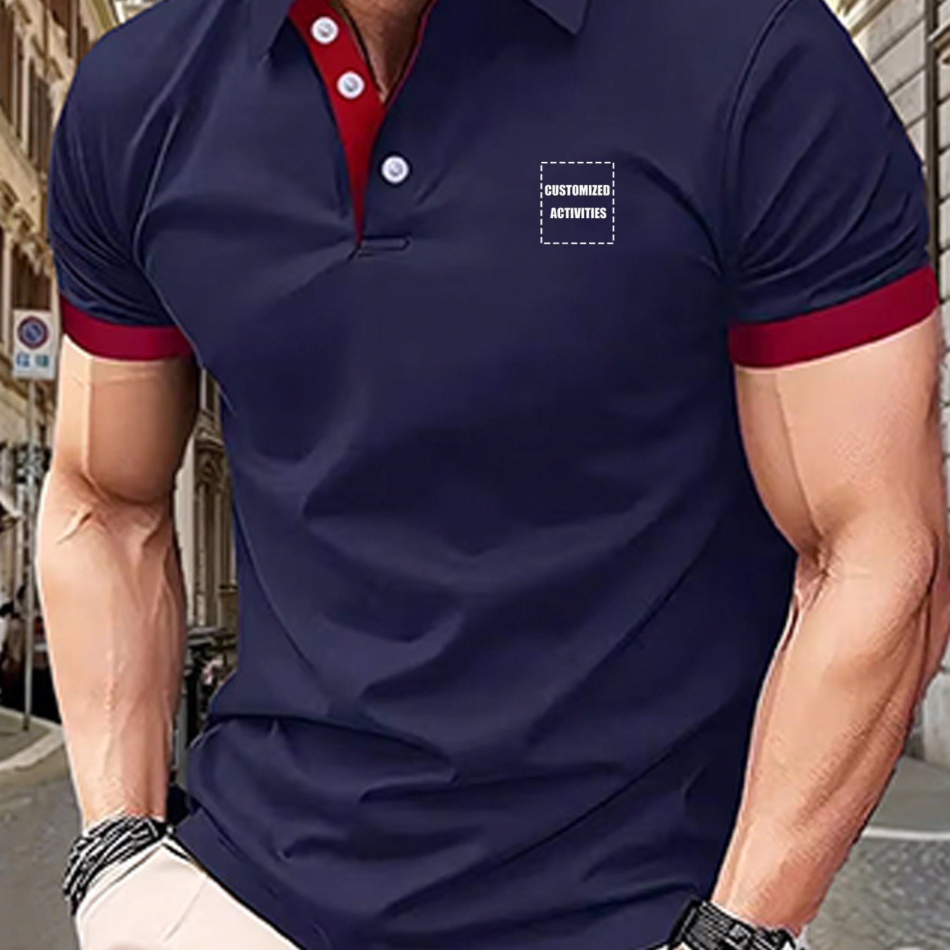 TEMU [customizable Item] Men's Customizable Shirt Collar Short Sleeve T-shirt, Personalized Customization With Image, Base Layer Top, Team Uniform,