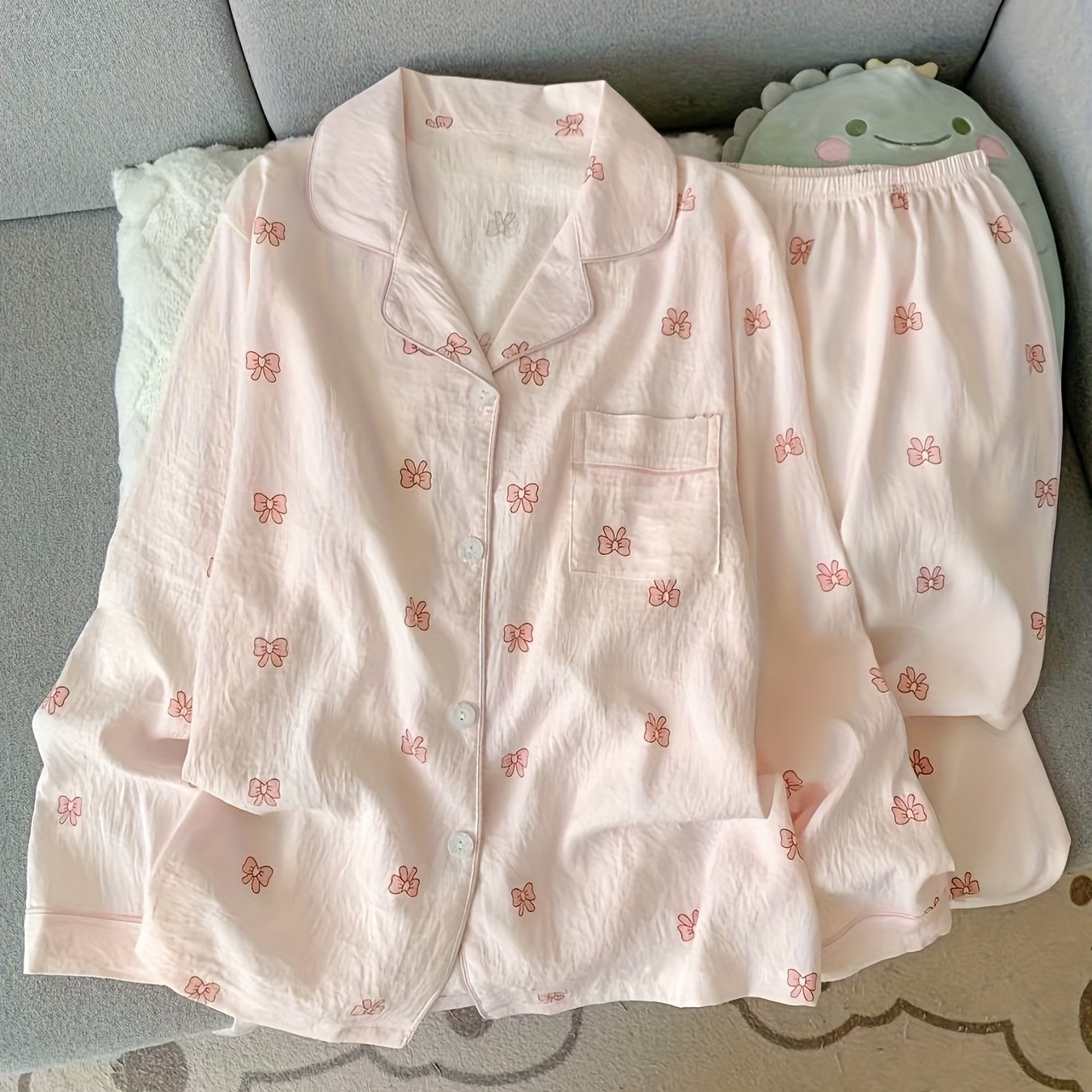 TEMU Damen Langarmshirt und Hose Lässiges Süßes Niedliches Schmetterlingsform Elegantes Oberbekleidungsstück Set Sommer Klimaanlage Outfit