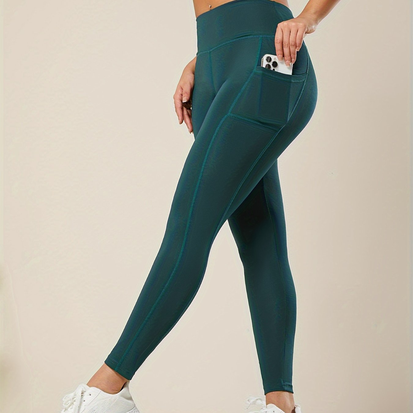 Solid Color Quick Drying High Waist Sports Leggings Pocket - Temu