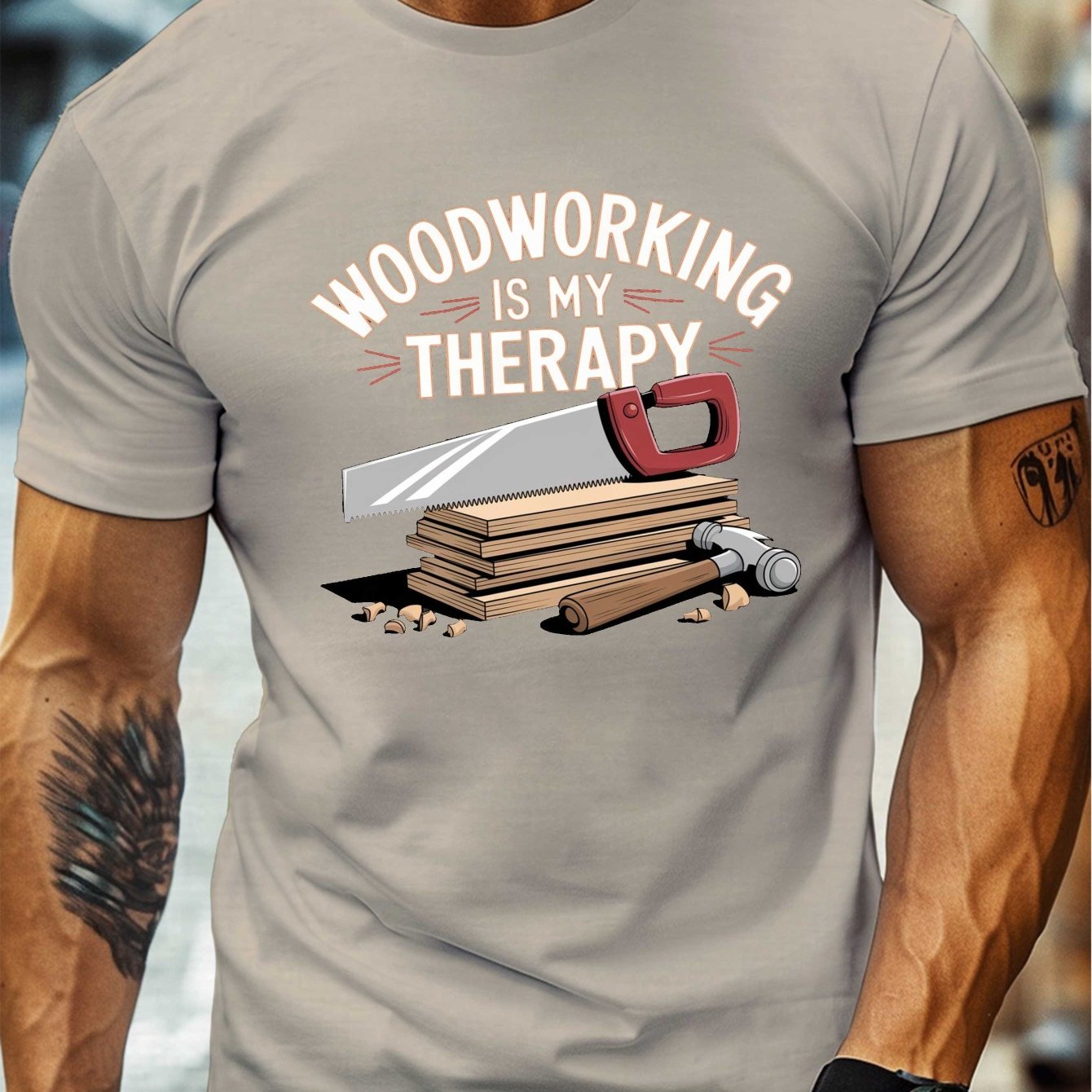 TEMU This Casual Short-sleeve Tee Features A Round Crew Neck And Is Perfect For Summer, Showcasing A Woodworking Theme
