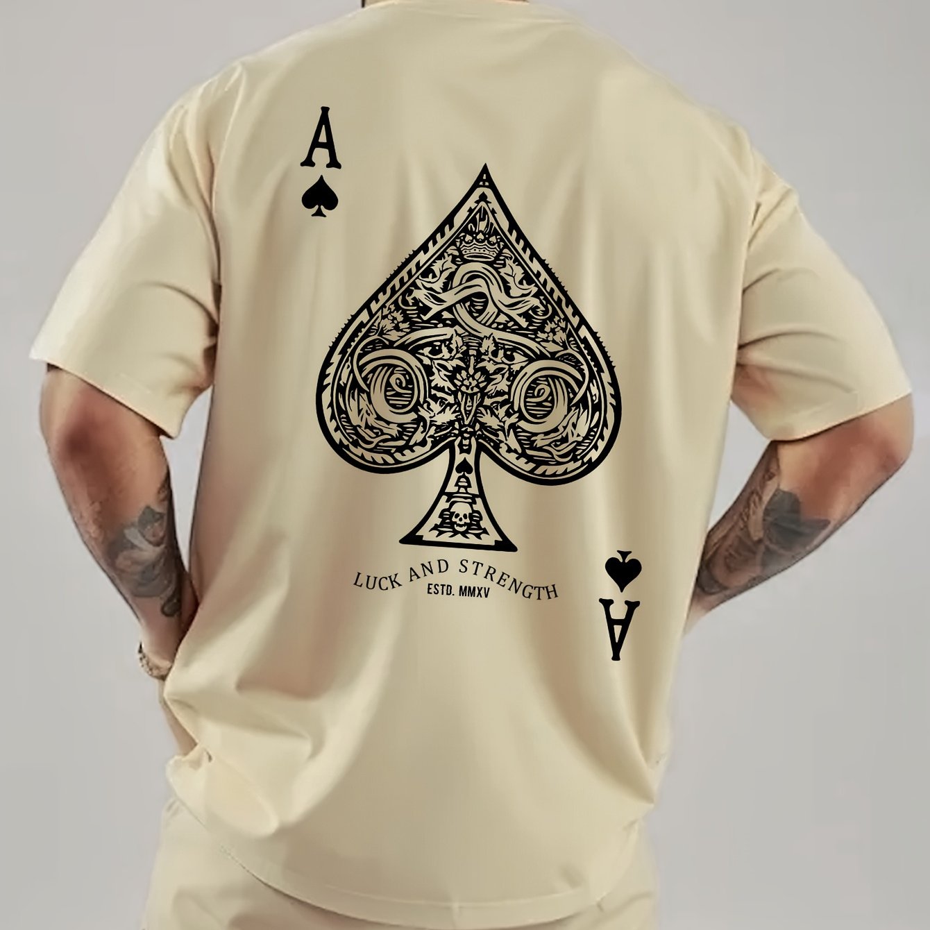 TEMU Men's Poker Letter Print Sporty Casual Versatile Short-sleeve T-shirt