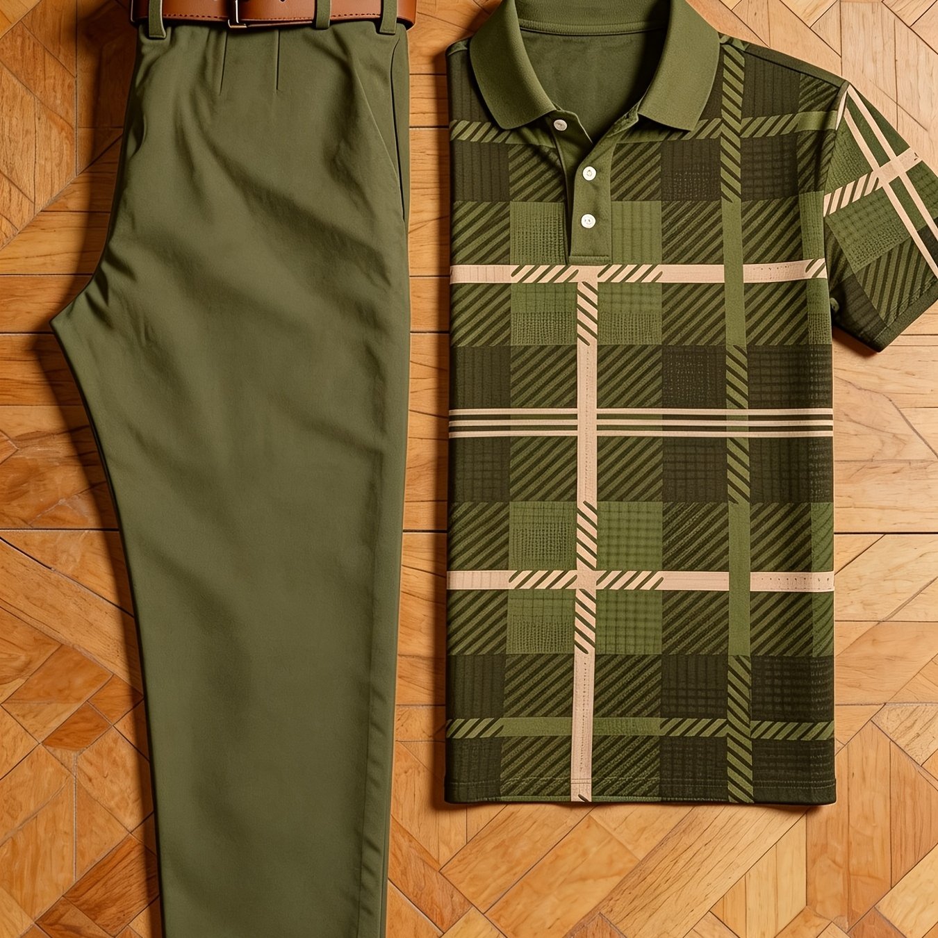 2pcs Set, Men's Suit Printed Lapel Button Short Sleeves, Two-piece Set Of Shirts And Straight Pants, Comfortable And Breathable Fabric, , , Suitable For Business Negotiations, Banquets, Parties