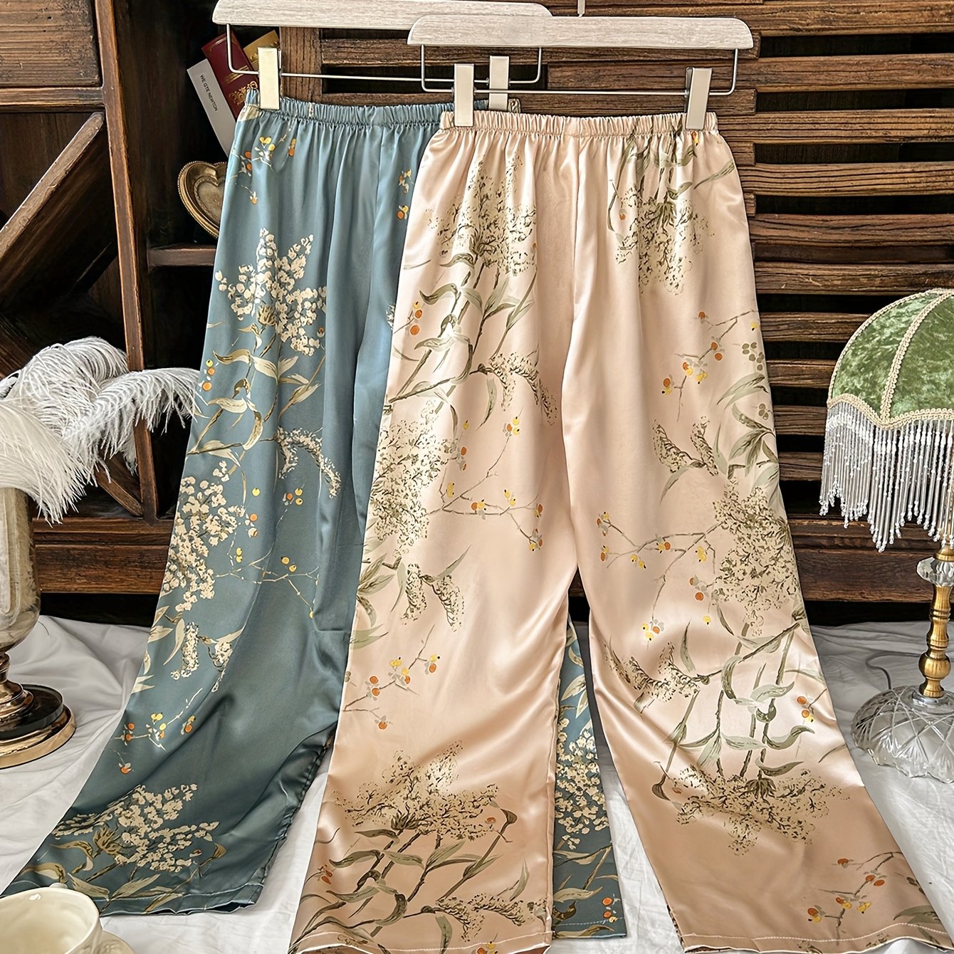 2pcs Women's Comfortable Casual Sleep Pants With Cherry Print, Lightweight Polyester, , Elastic Waistband, Machine Washable, Pastel Colors, Lounge & , Lingerie Clothing
