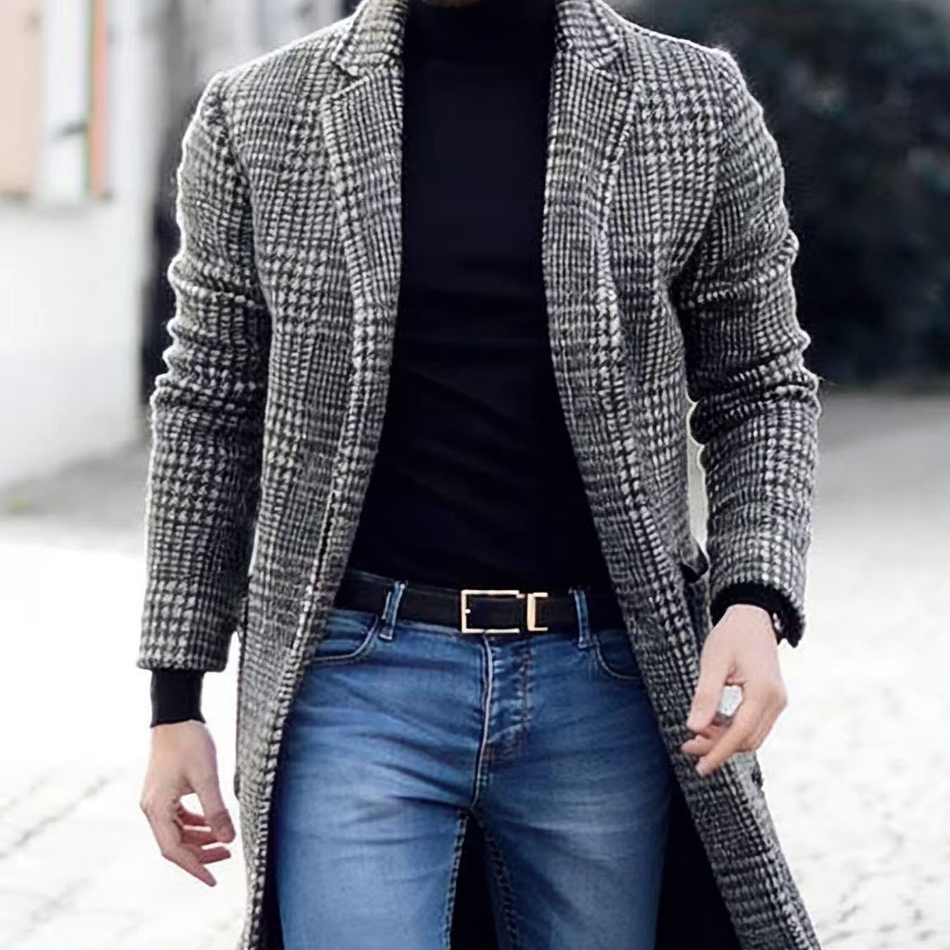 TEMU 2026 Spring/autumn Men's Fashionable And Stylish Check Overcoat, Versatile Trench