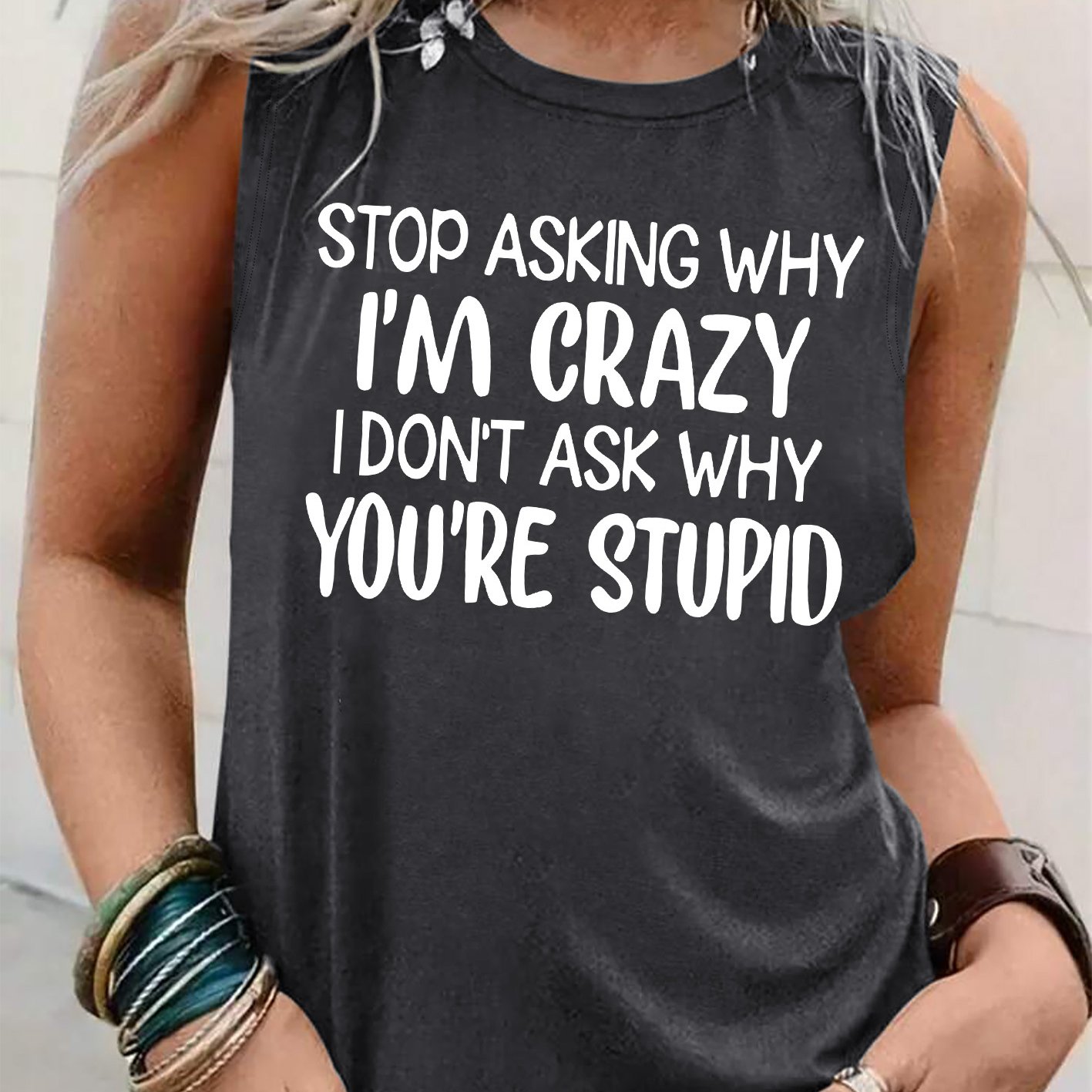 TEMU Graphic Print Tank Top, Sleeveless Casual Top For Summer & Spring, Women's Clothing