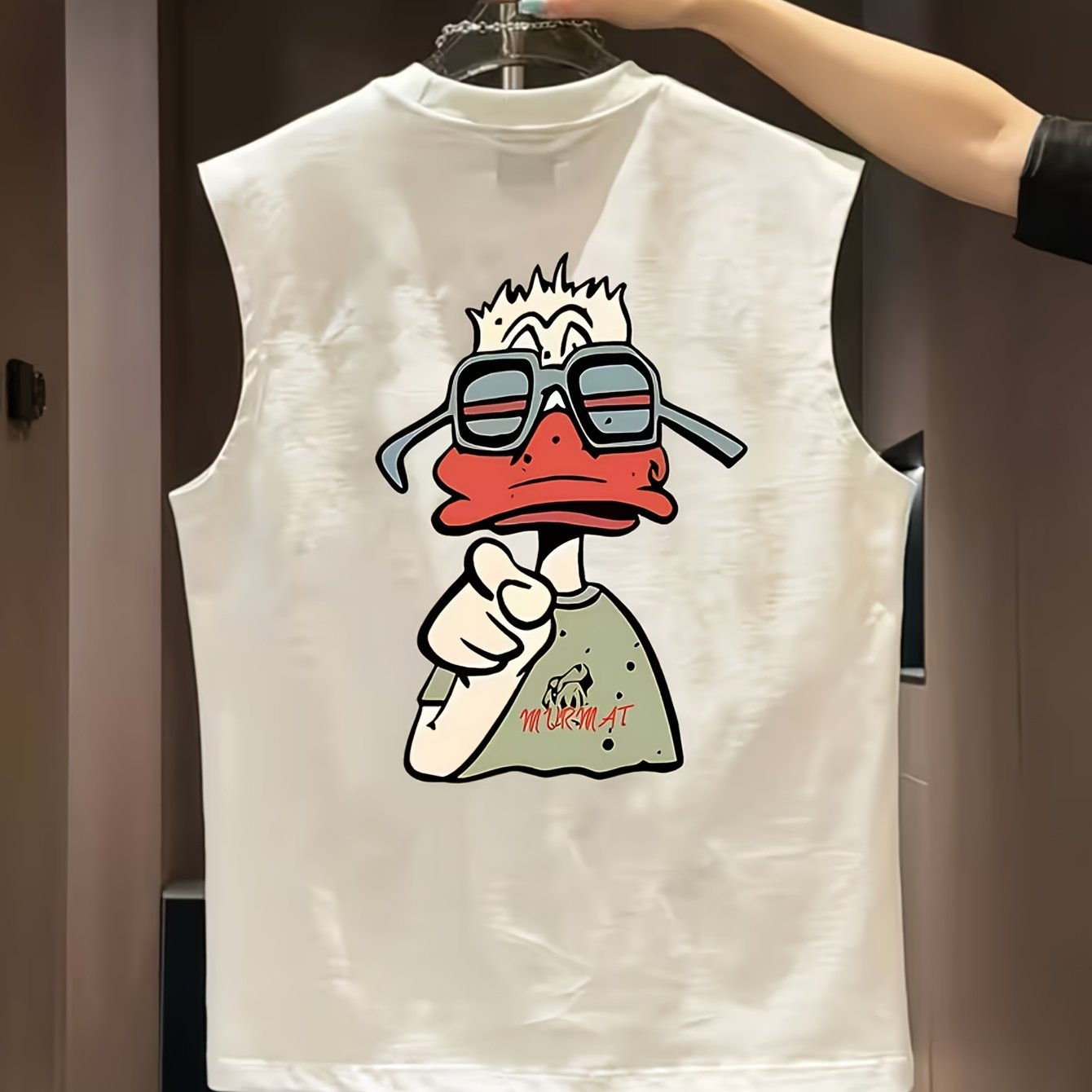 TEMU Relaxed And Comfortable Men's Sleeveless Vest, Printed Top, Lightweight Polyester Fiber, Crew Neck Design, Loose Fit, An For Summer, Vacation,