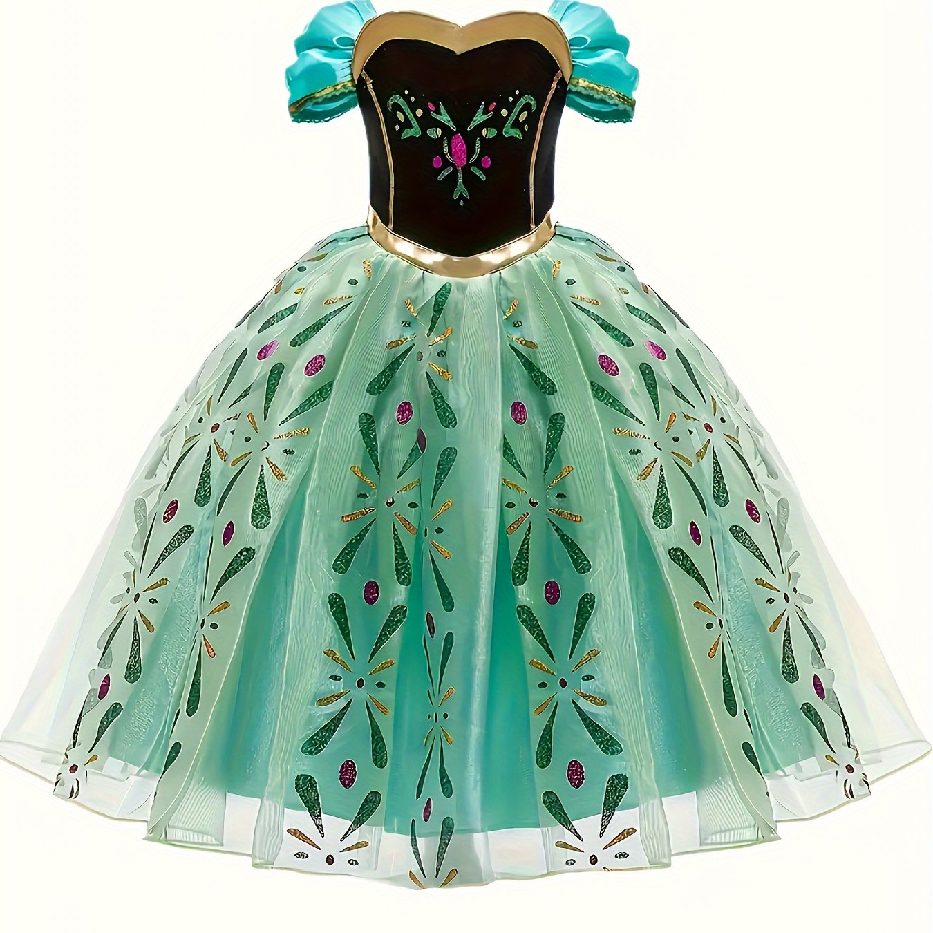 Girl's Geometric Pattern Embroidered Princess Dress, Suitable For Birthday Parties And Stage Performances