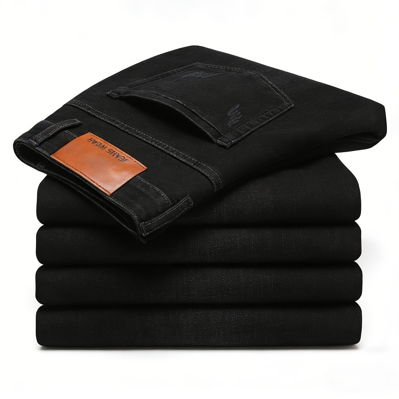TEMU Black Pants Men, Men's Slim Fit Elastic Jeans, Casual Straight Leg Pants, From Washed, Durable Pocket Details, Pants For Of Business, Work And