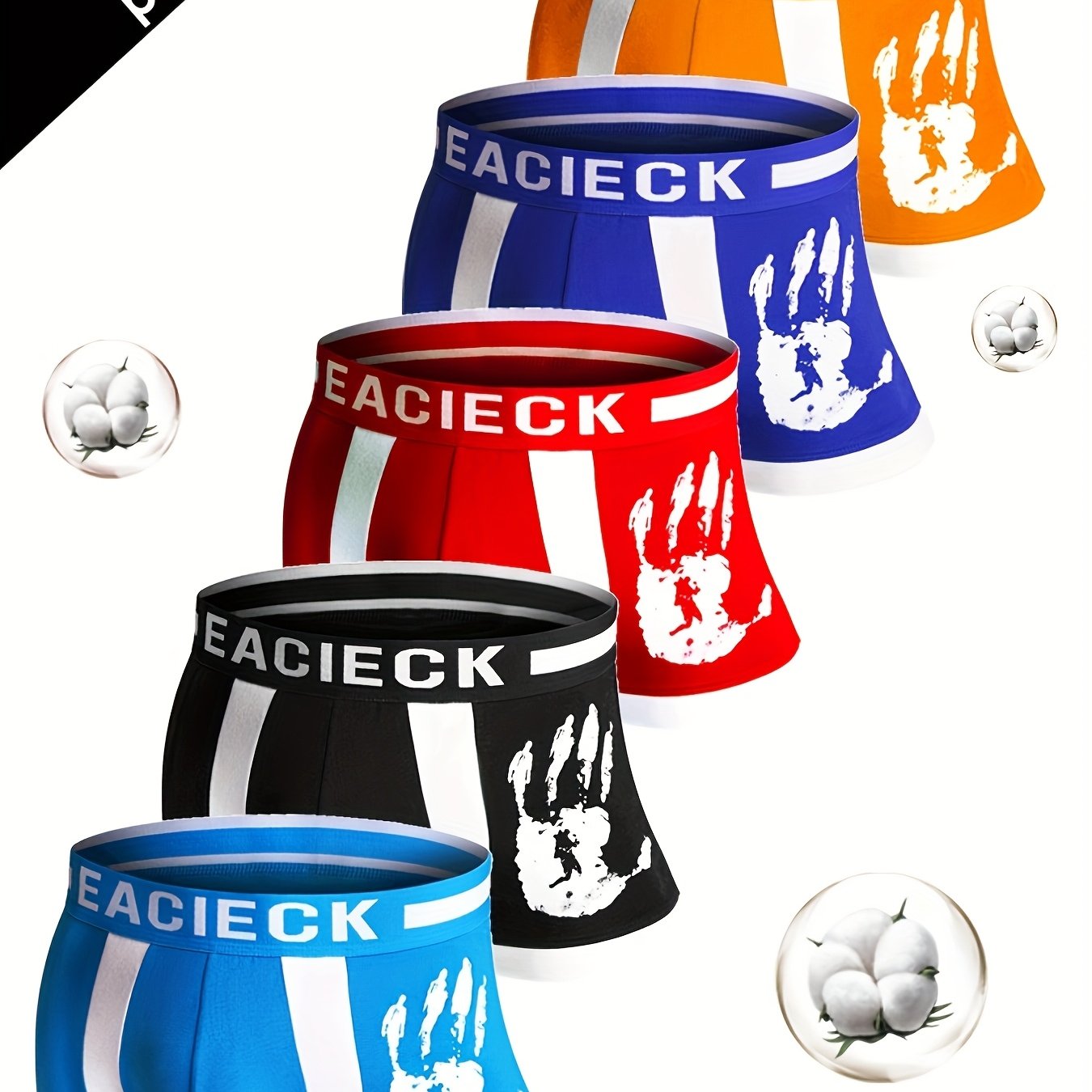 Random 4pcs Gift Box Cotton Handprint Logo Pattern Skin-friendly Men's Briefs, Youth Underwear