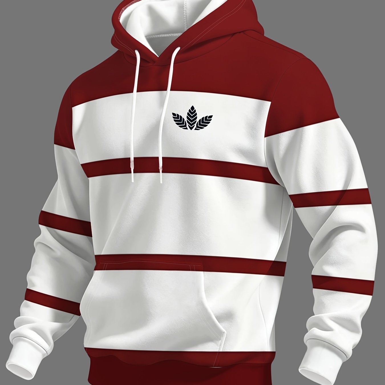 TEMU Hooded Sweatshirt In Wine Red And White Horizontal Stripe Fabric, A Stylish And Durable Top Suitable For Men' Versatile Wear