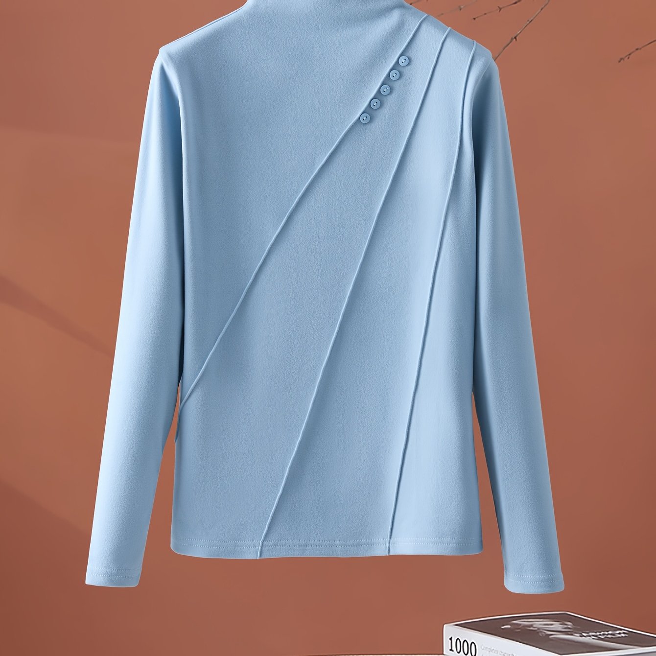 TEMU New Double-sided Velvet Women's Long-sleeve Undershirt T-shirt Fishbone Button Decoration