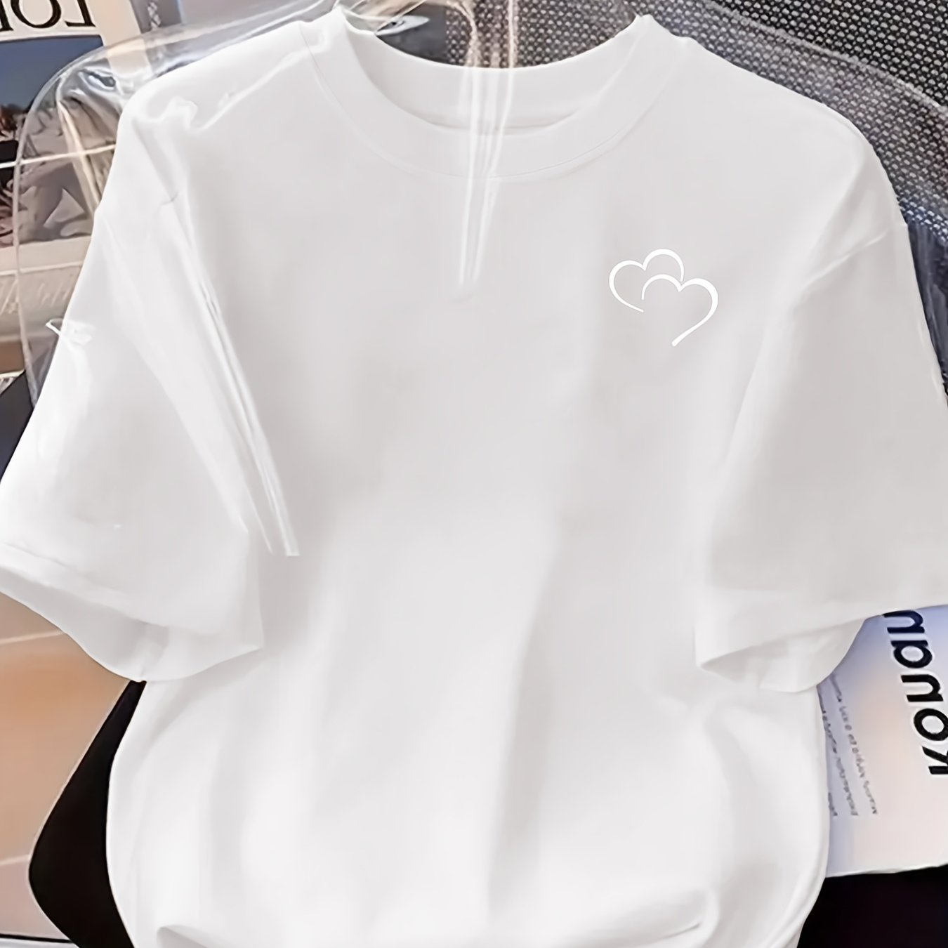 TEMU Fashion Print Round Neck Short Sleeve T-shirt, Spring/summer Casual Short Sleeve Top, Women's Clothing