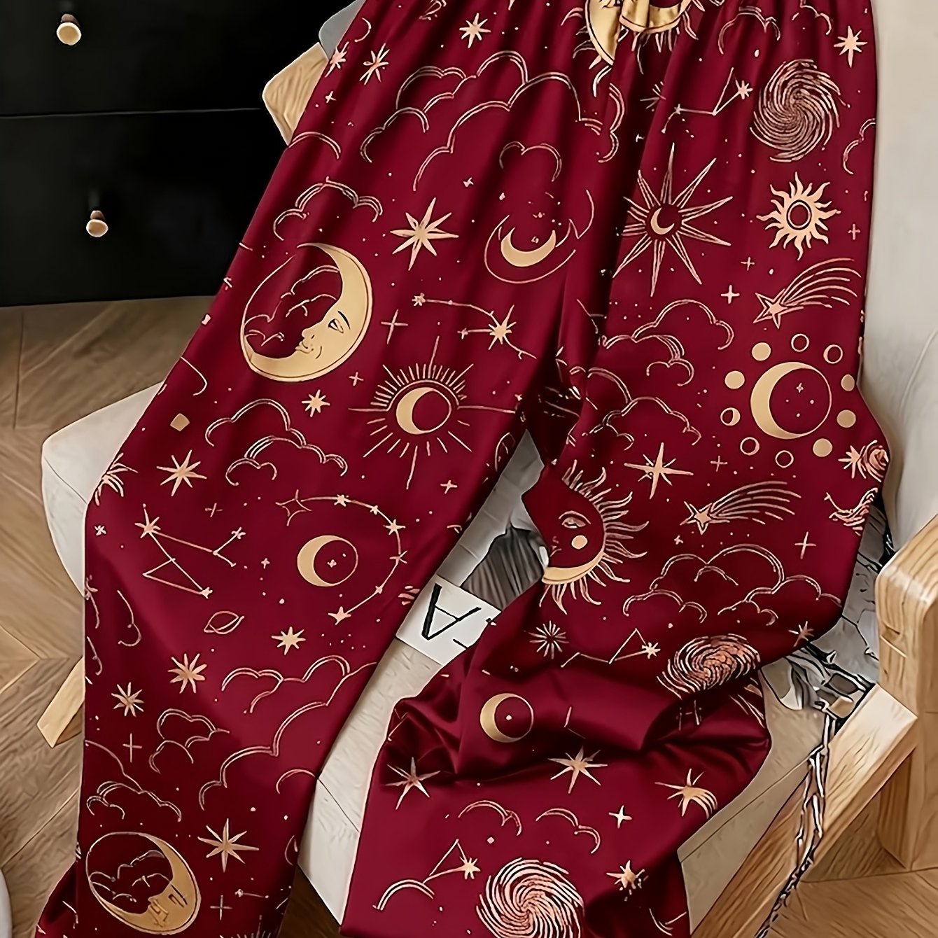 TEMU Women's Casual Pants, Star And Moon Print, Comfortable Elastic Waist, Spring/summer