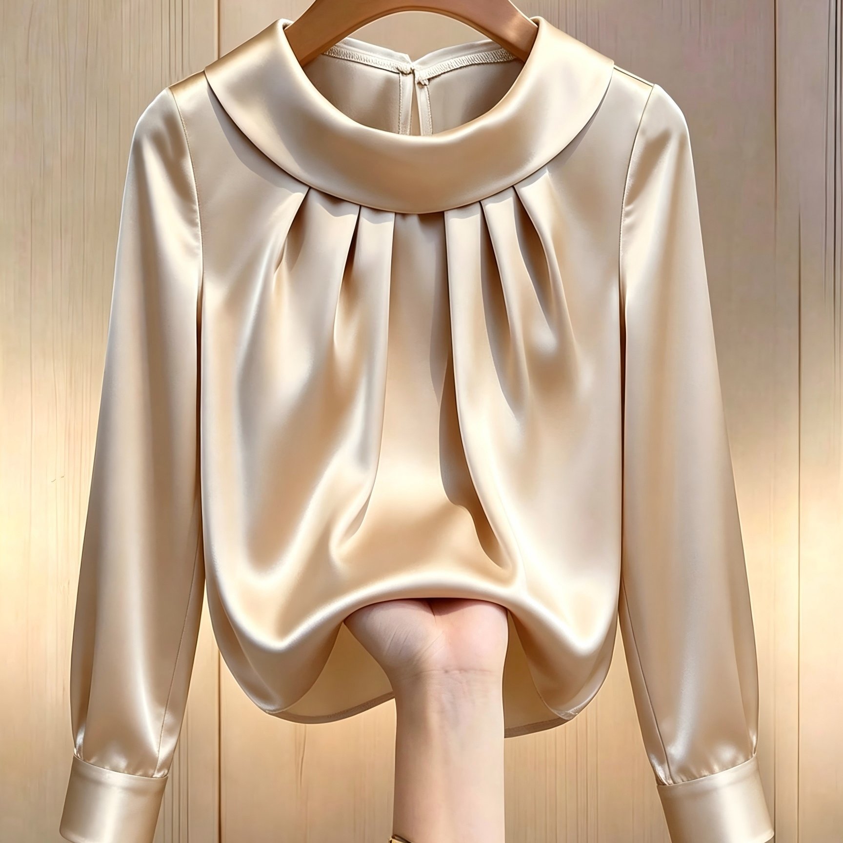 TEMU Plus Size - Elegant Women' Color Bow Neck Pleated Casual Shirt