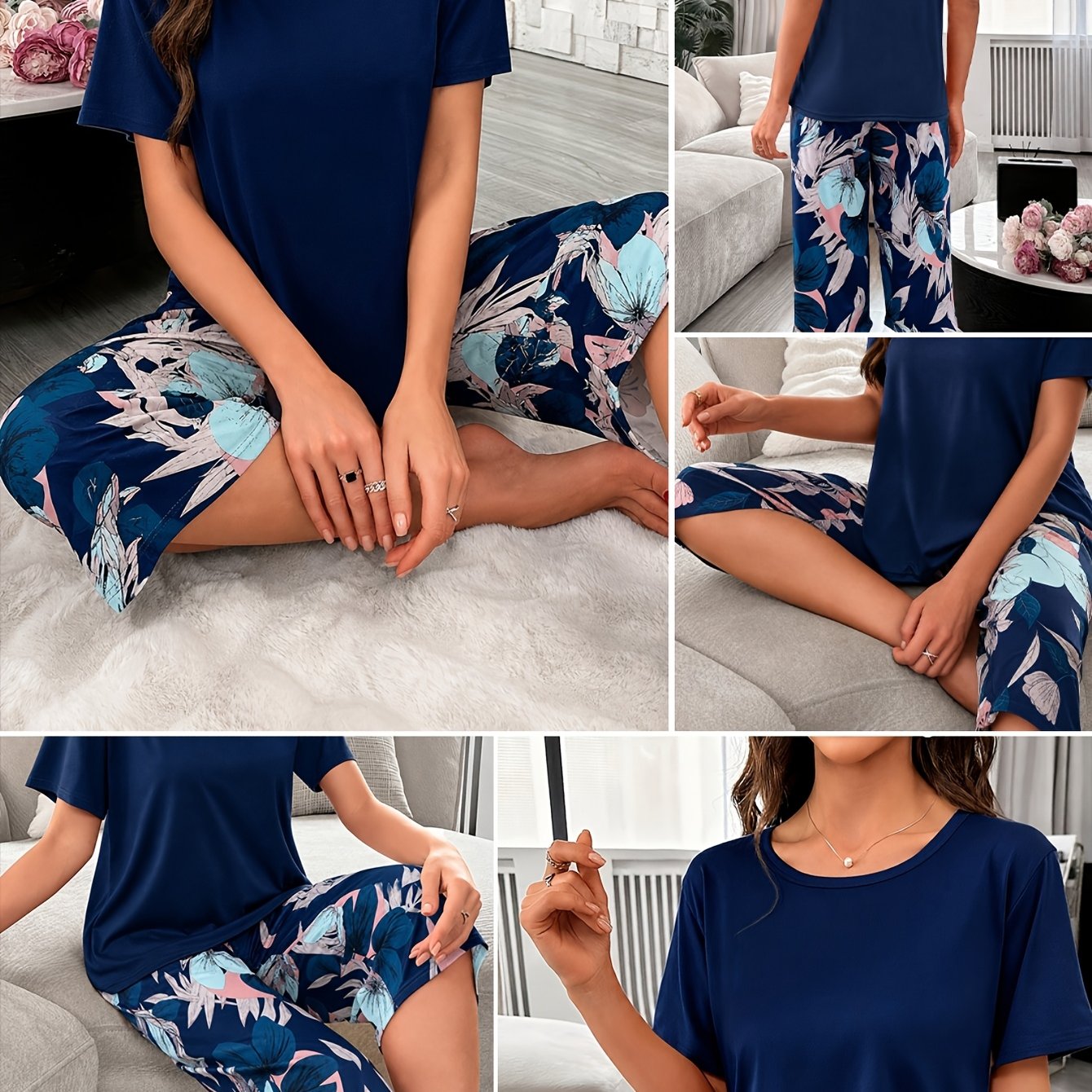 TEMU Women's 2pcs Pajama Loungewear Set, Casual Sleepwear Set, Comfortable Pajama Home Set, Comfortable For Home Use, Leaf-themed Pajama Set, Loose