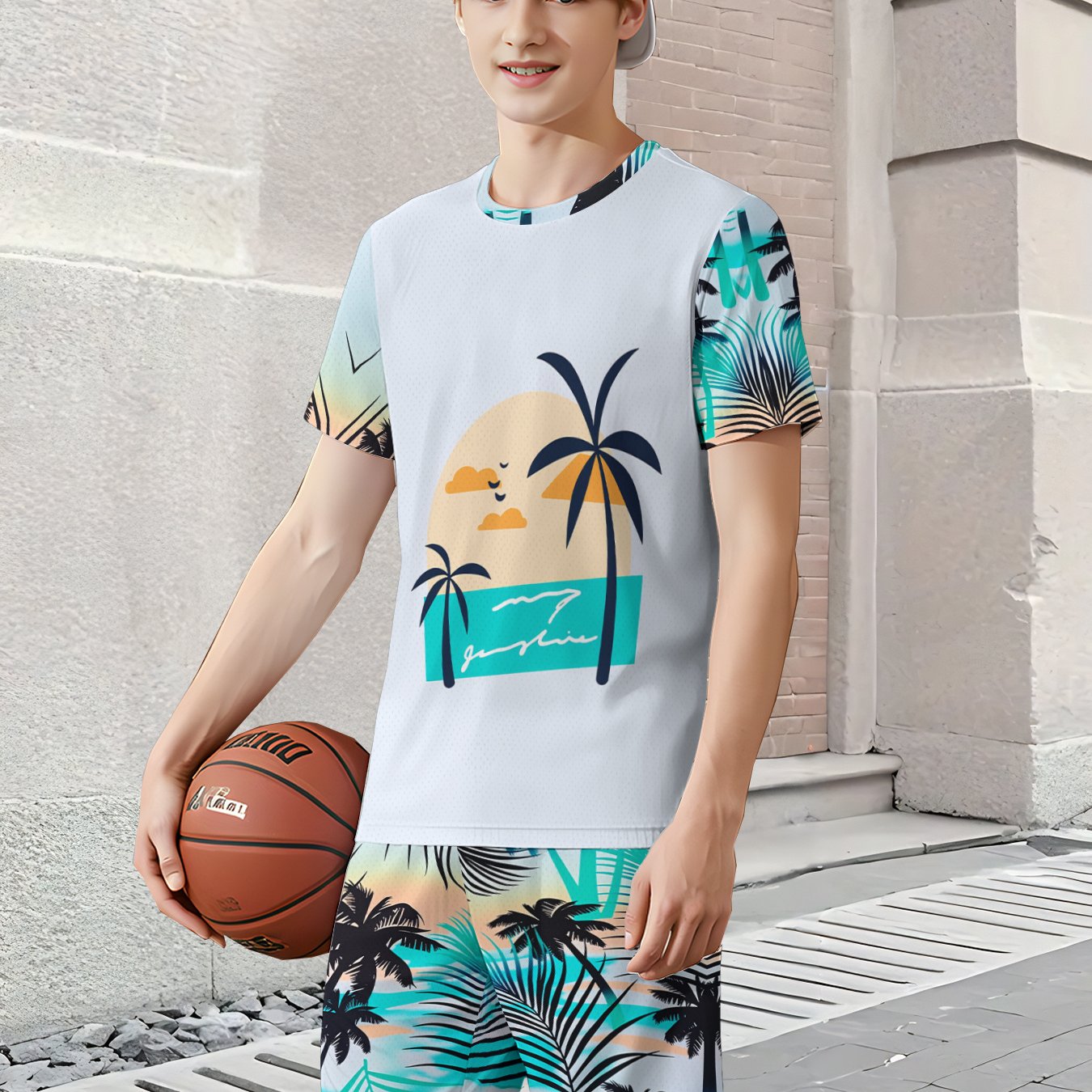 TEMU Ensemble 2 pièces assorties pour jeunes - Short et T-shirt à imprimé - Tenue de plage et de bain pour , l'été, - T-shirt très élastique et short