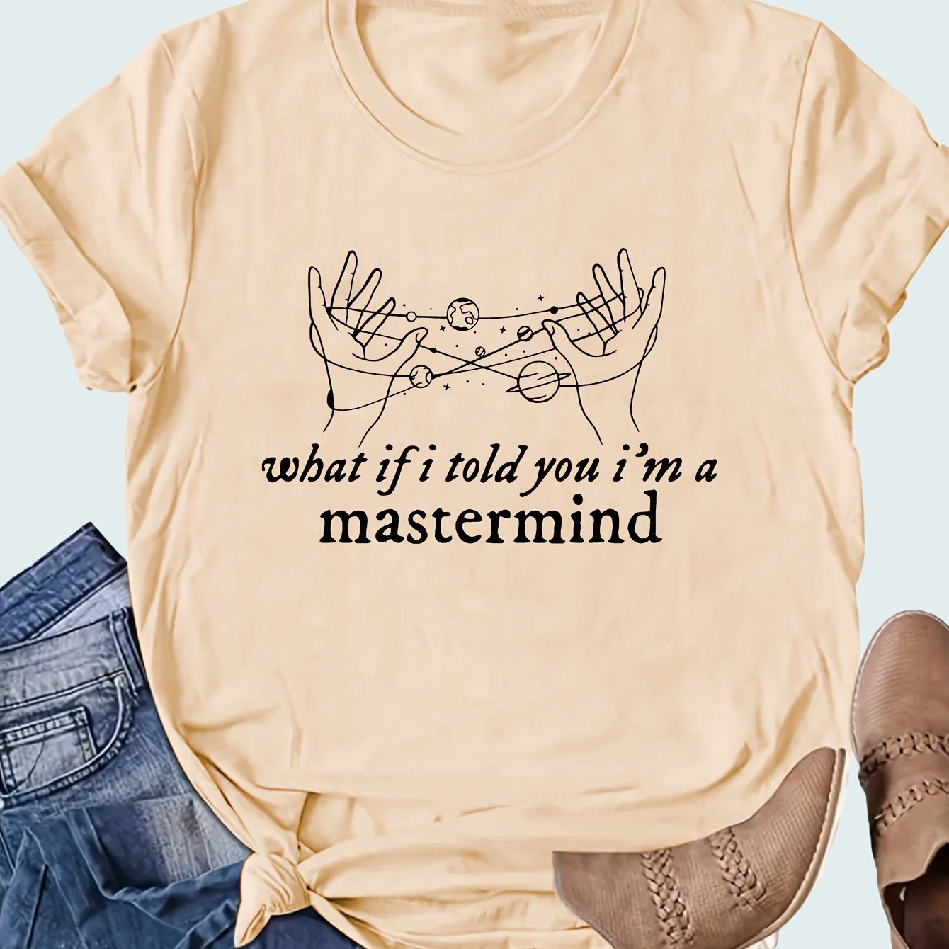 TEMU Mastermind Lyrics Stylish Patterned Printed Short-sleeve Casual T-shirt For Women, Women's Clothing