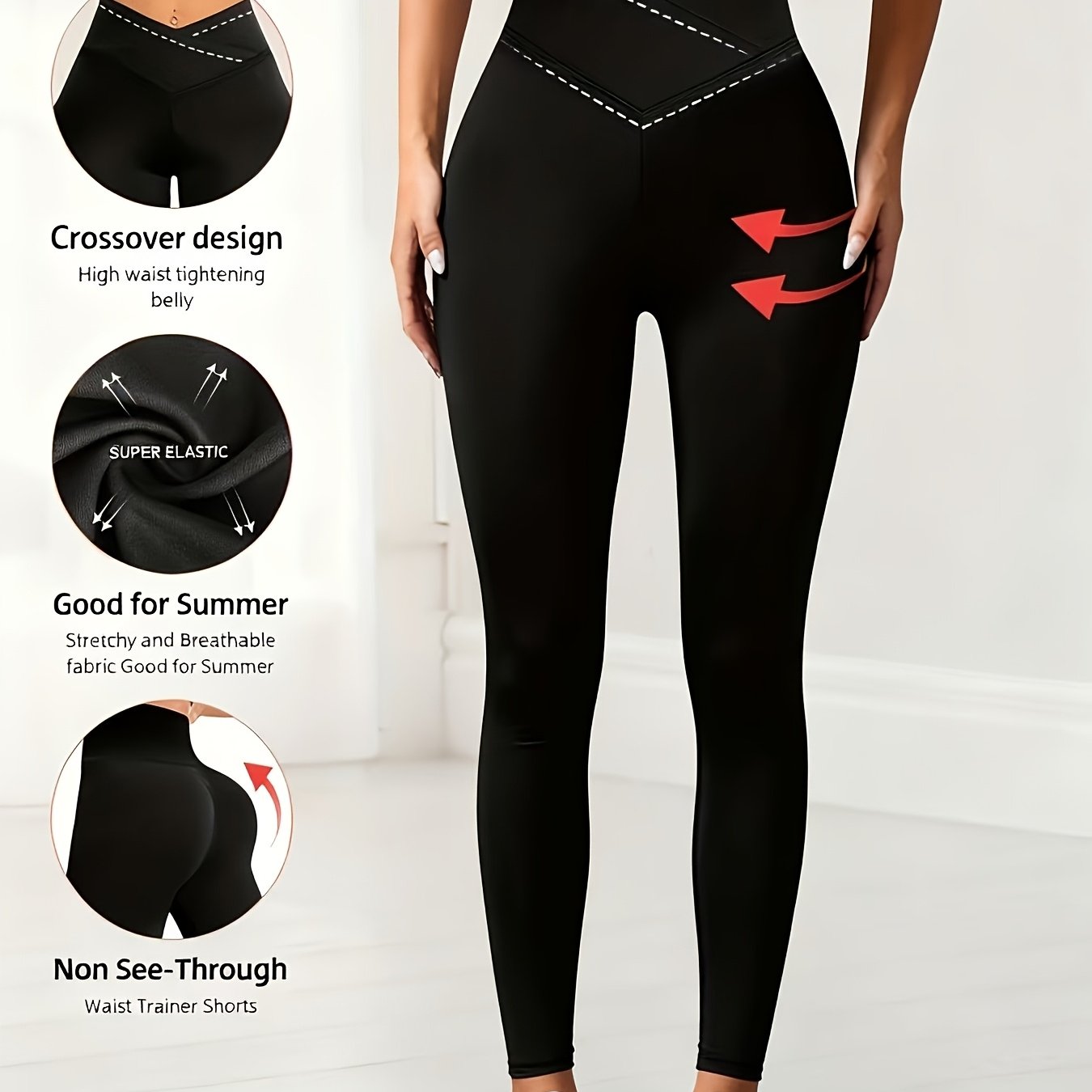 E-shop [] Gekreuzte Stretch-Leggings mit minimalistischem hohen Bund, Pendler- & Yoga-Leggings, Freizeit-Sport-Leggings, Po-hebendes Design,