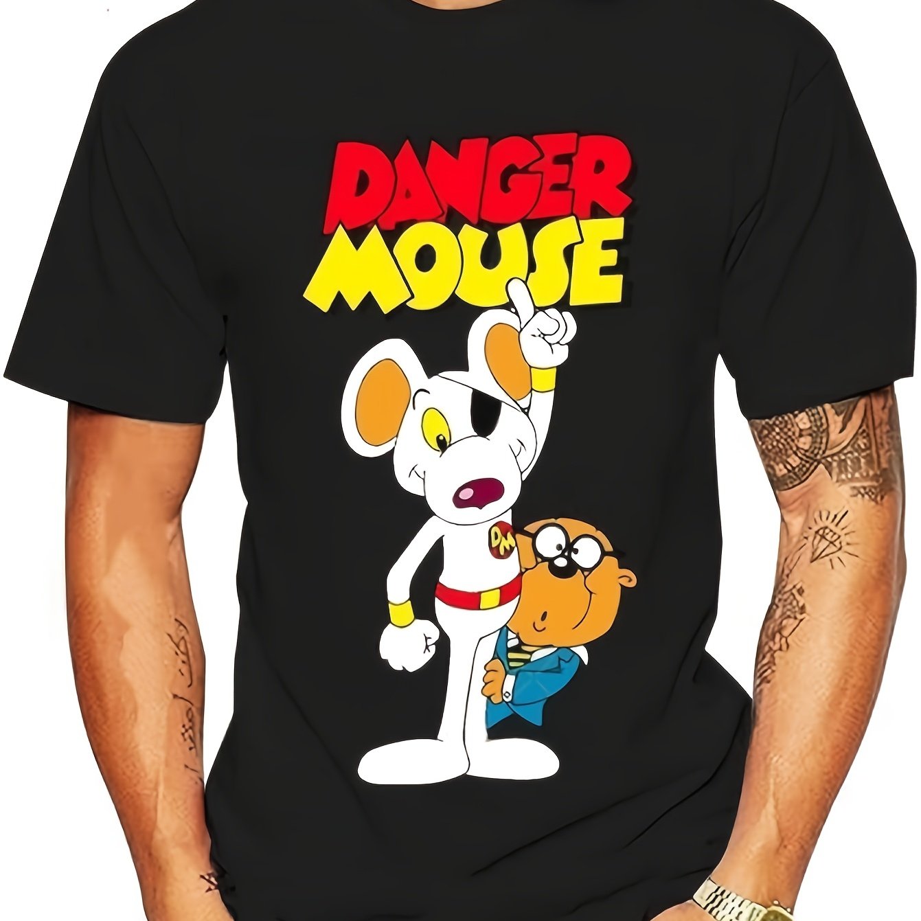TEMU Men's Short Sleeve Graphic T-shirt With Retro Cartoon Mouse Character And Print, Vintage Animation Style, Casual Wear, Perfect For Daily Wear,
