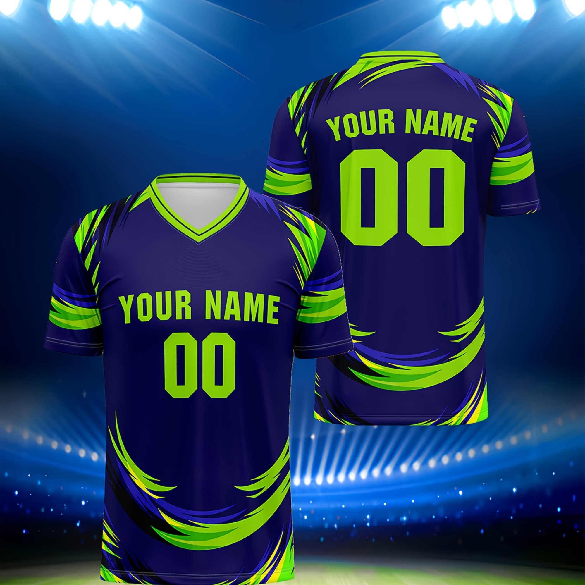 TEMU Customizable Soccer Jersey With Name And Number, Polyester V-neck Sports Shirt, Breathable, Stretch Fabric, Print, With For Casual, Training,