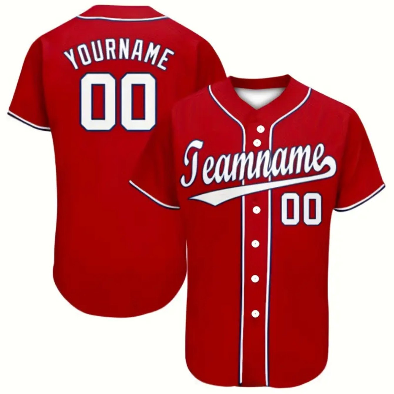TEMU Men's - Personalized Name And Number 0-99, Red And White Striped Team Uniform, Button-front Jacket, Suitable For , Sports, And Casual Wear -