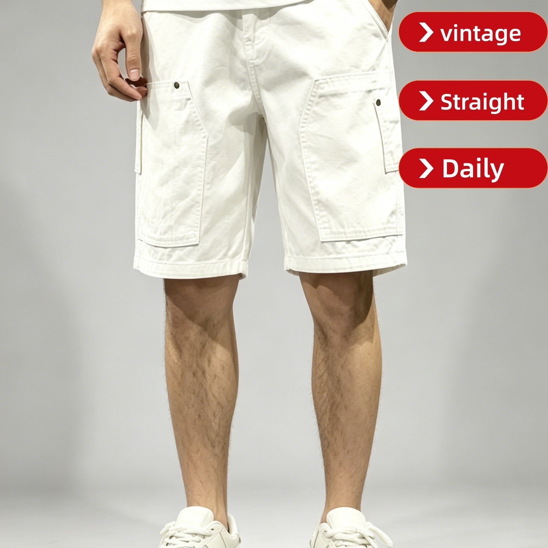 Image of [hme] And Summer Men's Casual Denim Bermuda Shorts, White Patch Design, Wearable , Heavy Washed End, Loose Straight-leg 5-point Cut For Outdoor And Daily Wear, Must-have Men's Denim Shorts For Dates