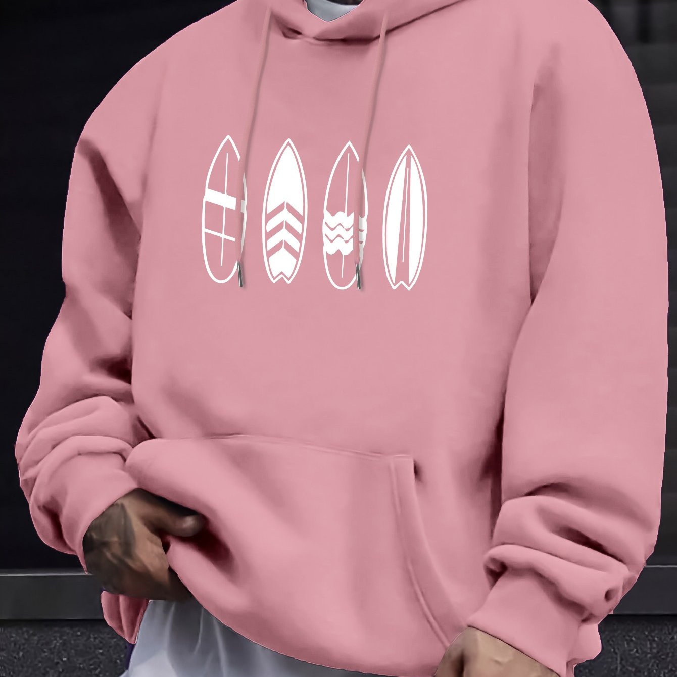 TEMU Sudadera con Capucha de Estampado de Tabla de Surf para Hombre - Jersey Casual con Bolsillo , Tejido Elástico, Lavable a Máquina - para Otoño e