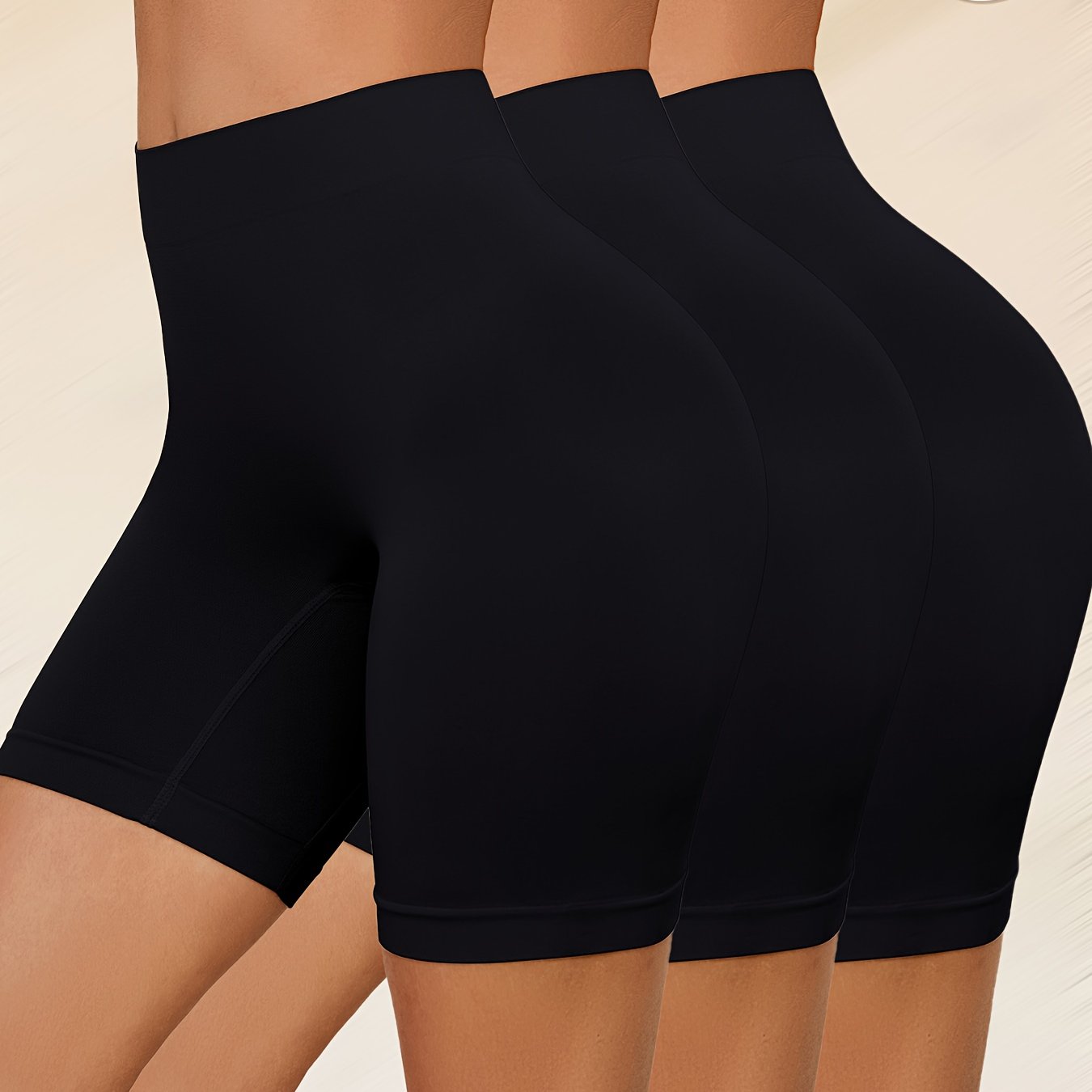 Image of 3pcs Set Women's High-waist Tummy Control Seamless Athletic Yoga Shorts Bottoming Flat Seam Bermuda Shorts
