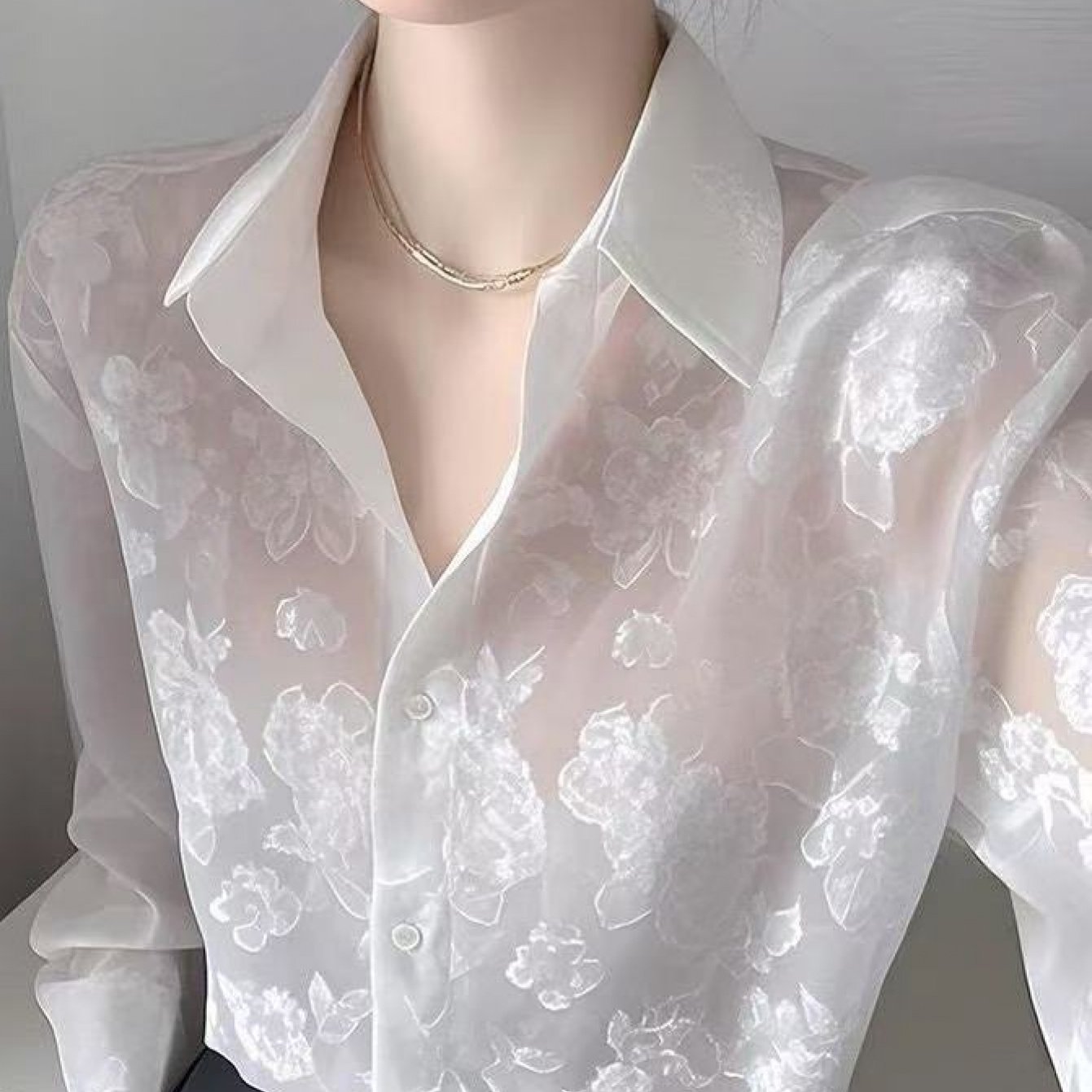 TEMU 【商品名】薄手 セミシアー シャツ レディース 春 シャツ で美しい 超おしゃれなデザイン セクシー ホット ピュアな欲求不満スタイル