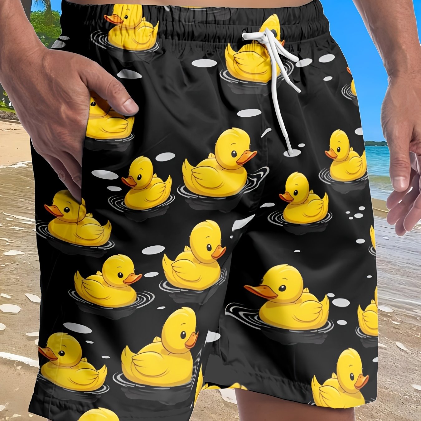 TEMU [printed Design - Not Textured] Print Men' And Cute Beach Shorts, Plus Size