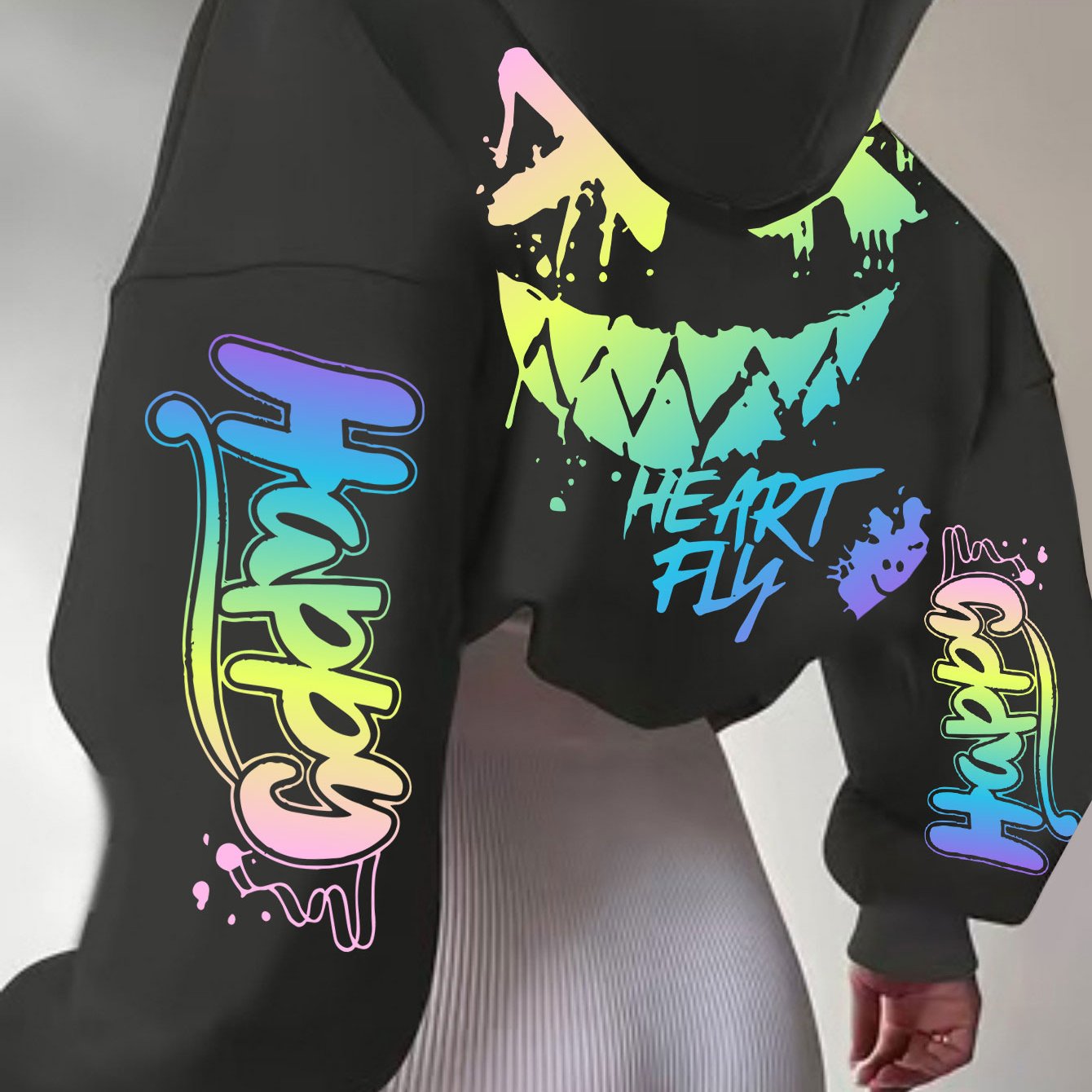 TEMU Women's Fashion Casual Hooded Zip-up Sweatshirt With Cartoon And Letter Print, Loose Fit, Trendy, Casual,, Home, Leisure, And