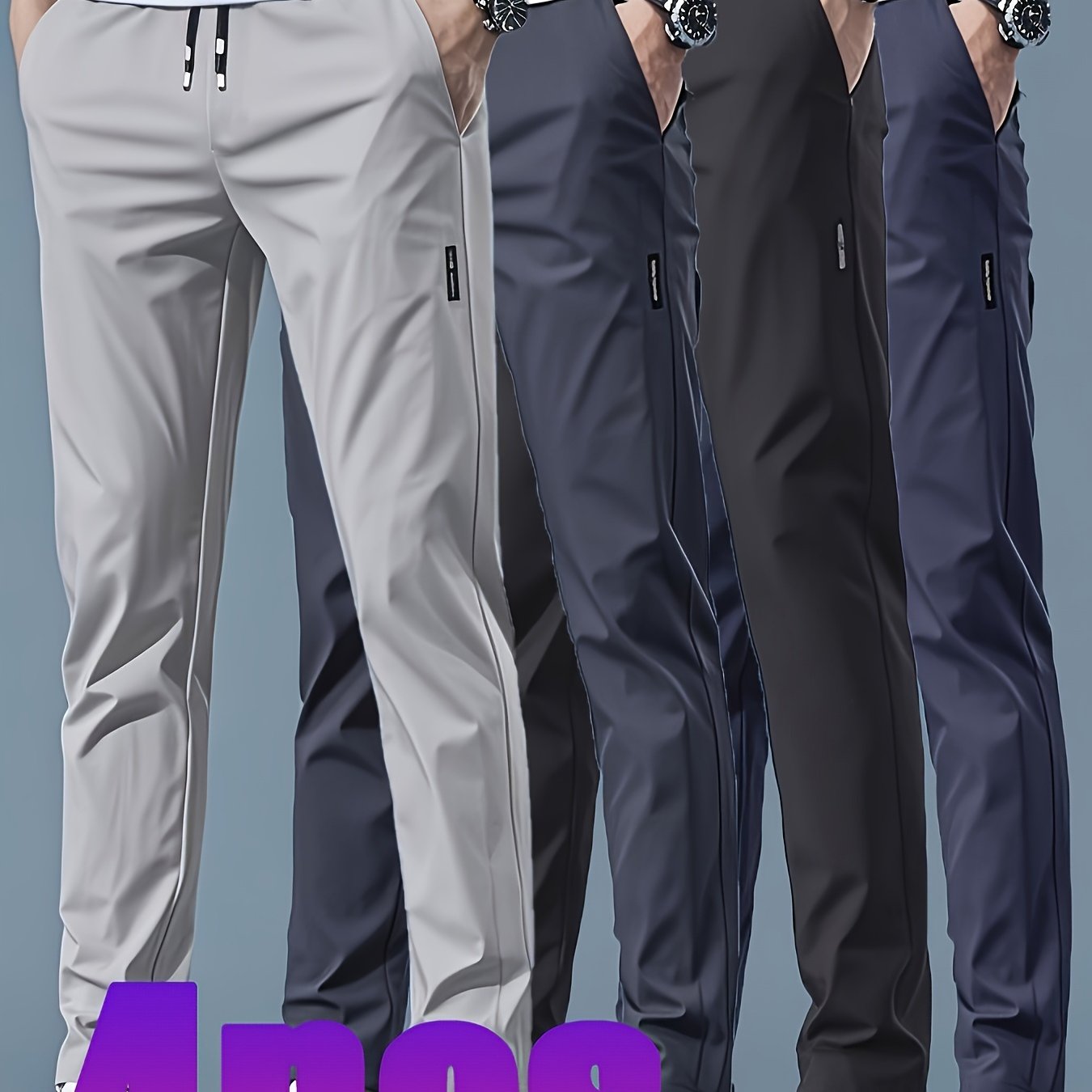 TEMU 4pcs Men's Athletic Pants Set - Adjustable Drawstring Waistband, Breathable Quick-dry Fabric, Suitable For Fitness, Running, And Casual Wear -